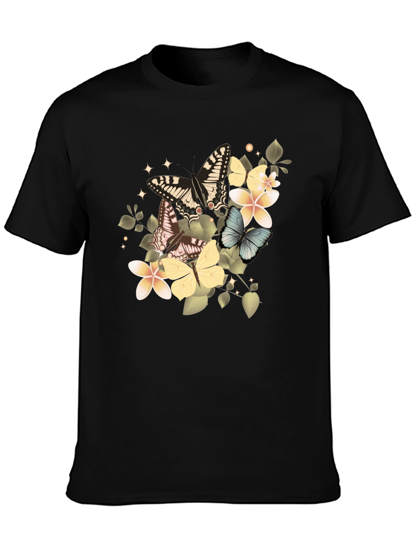 Butterfly & Floral Graphic Tee - Black