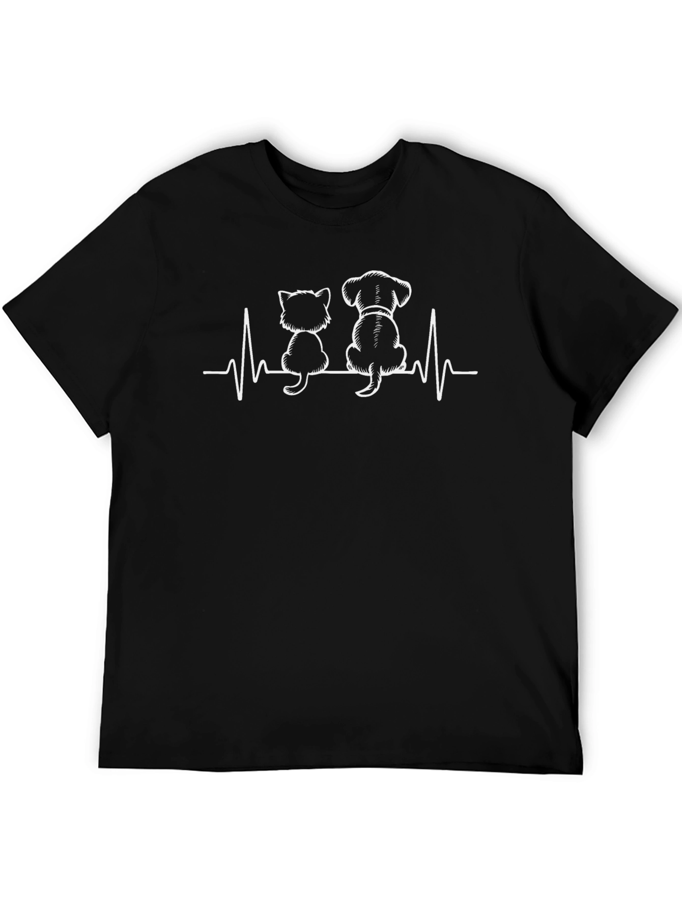 Cat & Dog Heartbeat T-Shirt - Unisex Black Tee