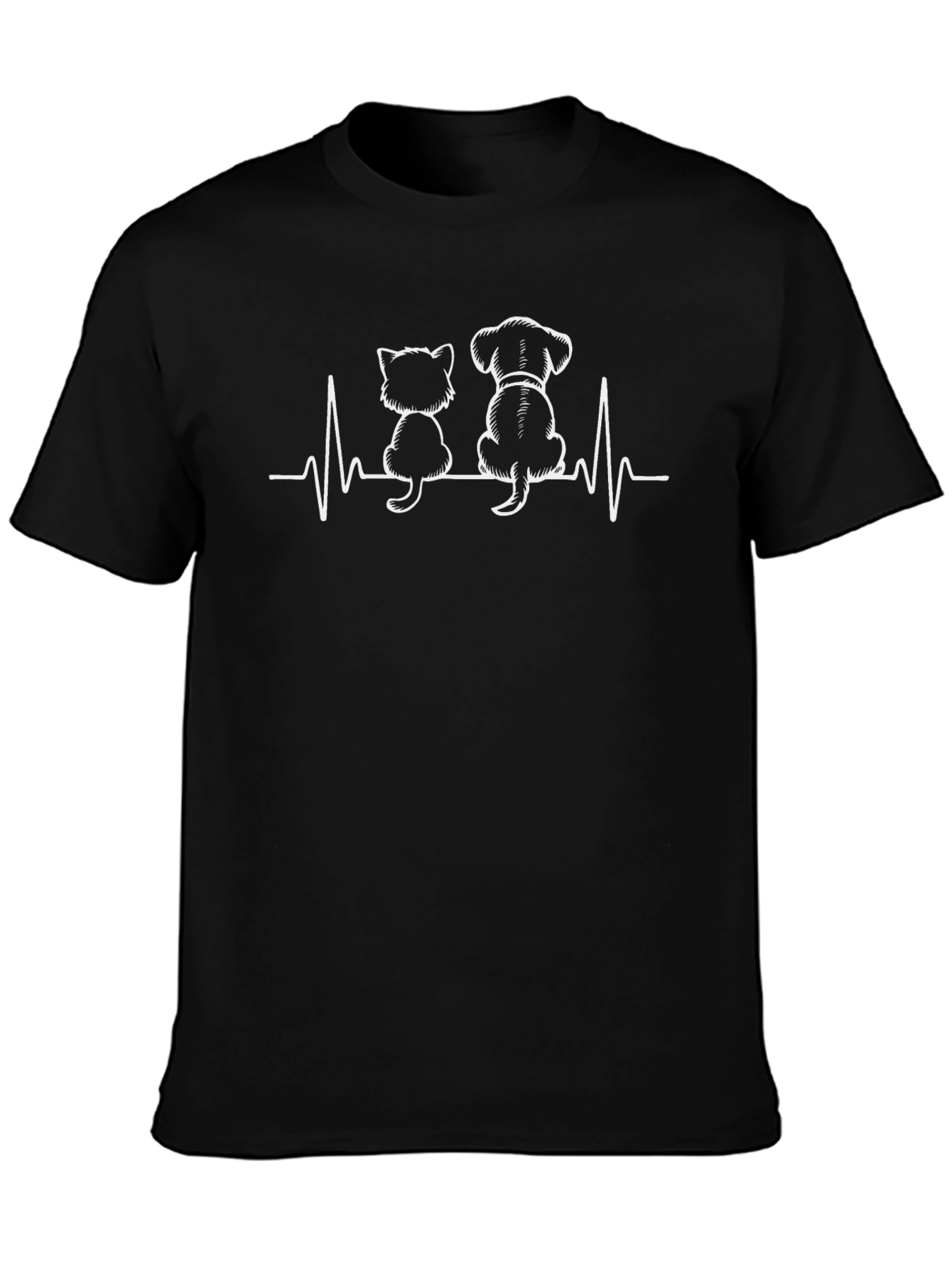 Cat & Dog Heartbeat T-Shirt - Unisex Black Tee
