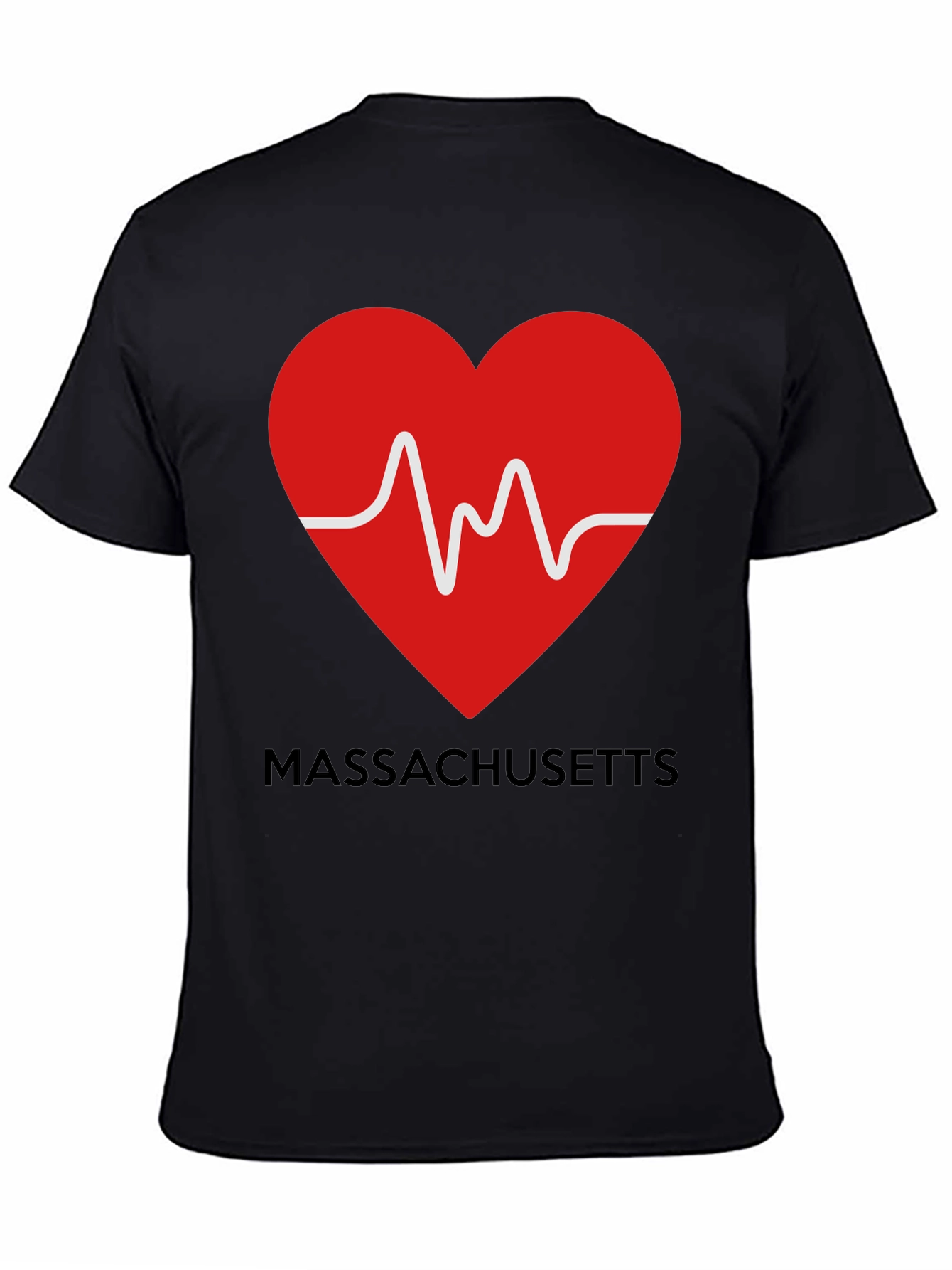 Massachusetts Love Heartbeat Black T-Shirt