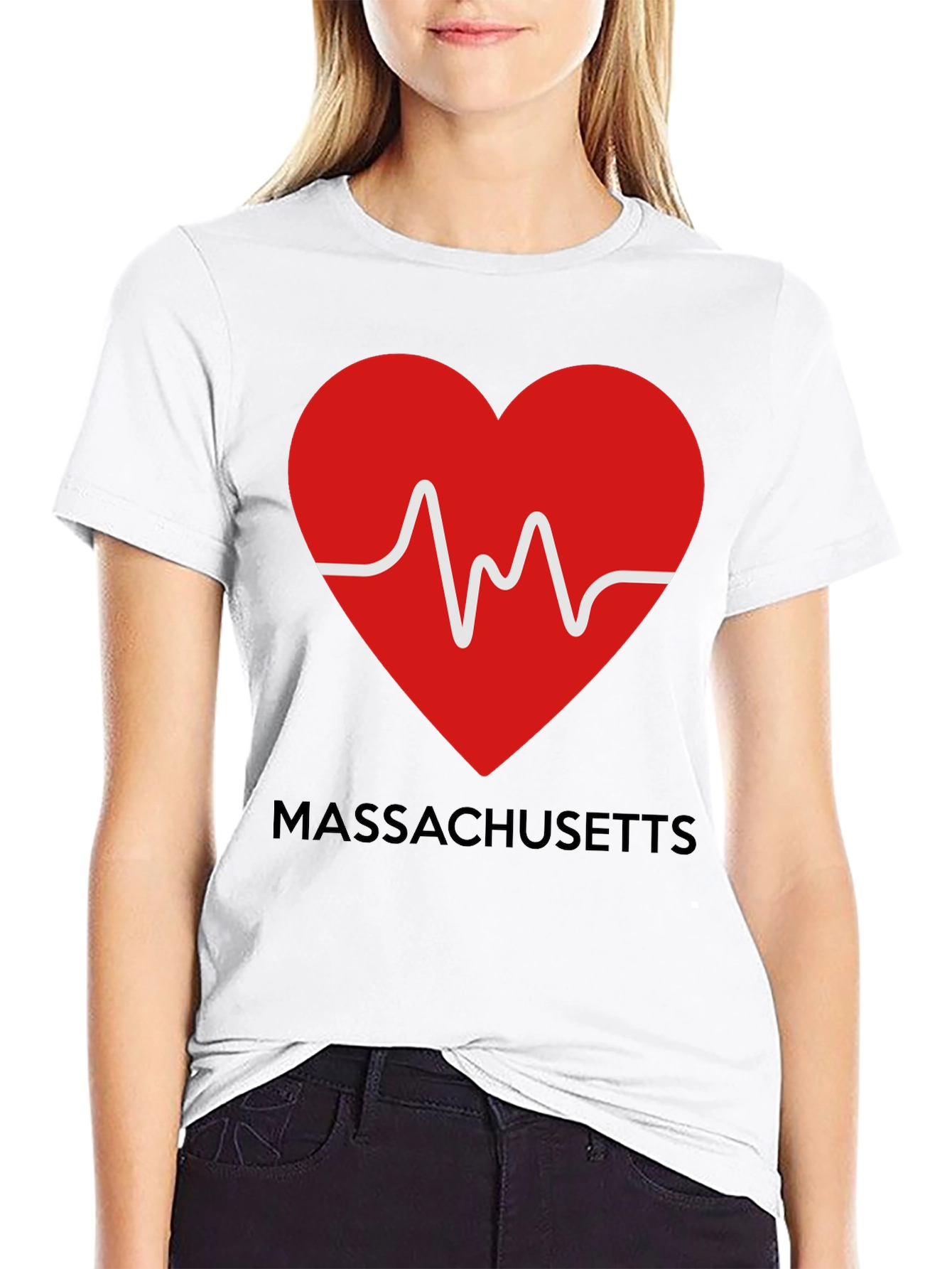 Massachusetts Love Heartbeat Black T-Shirt