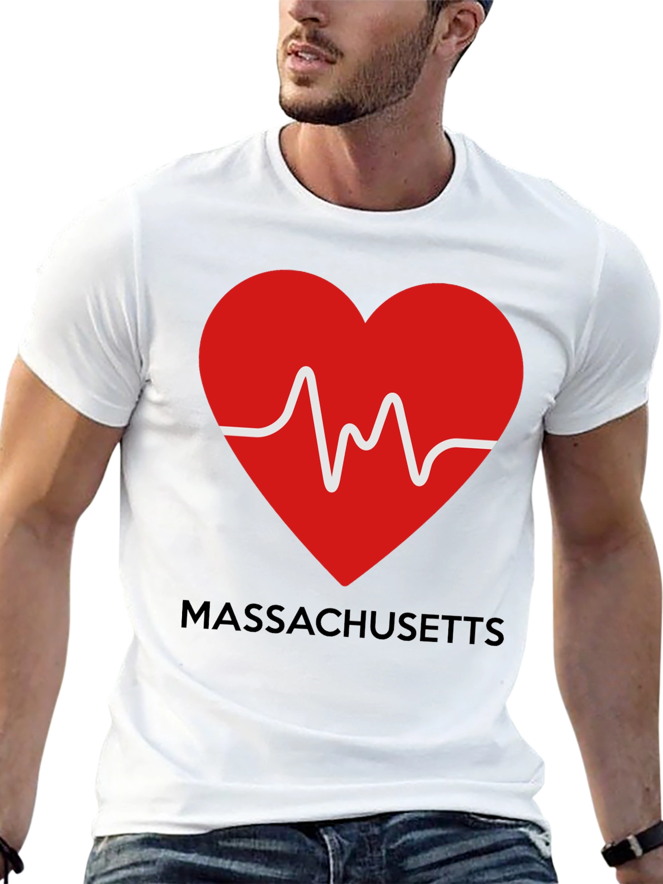 Massachusetts Love Heartbeat Black T-Shirt