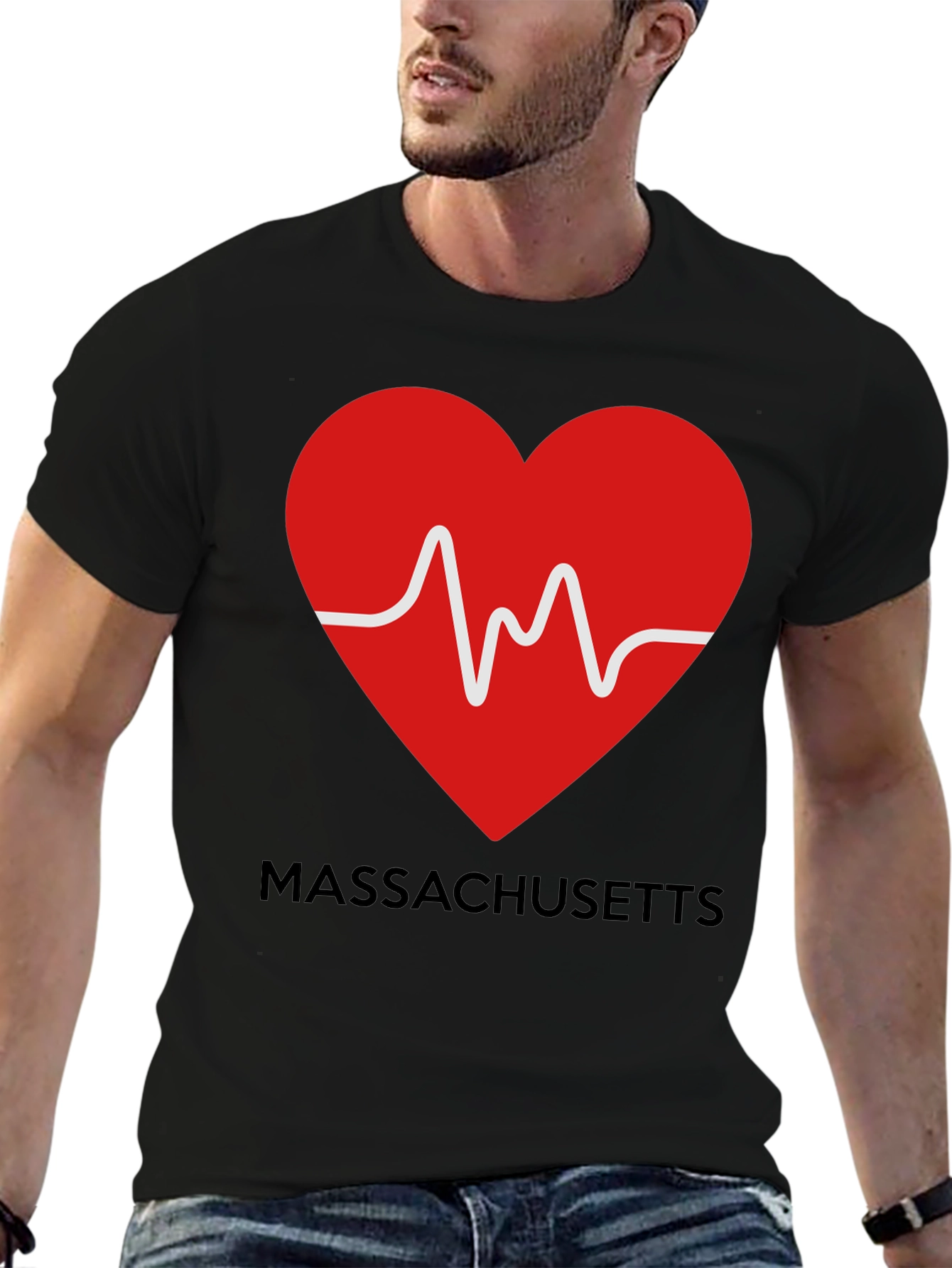 Massachusetts Love Heartbeat Black T-Shirt