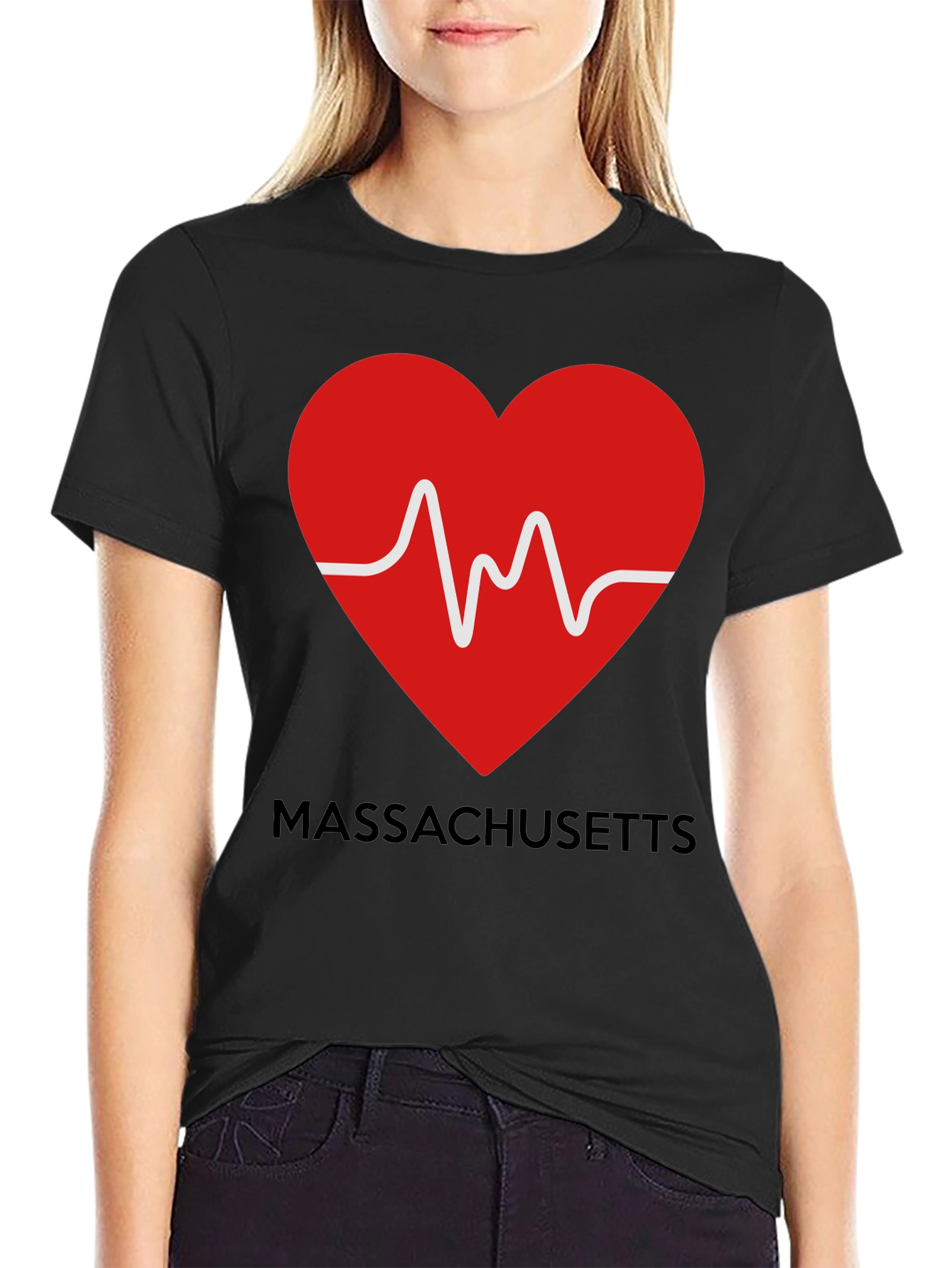 Massachusetts Love Heartbeat Black T-Shirt