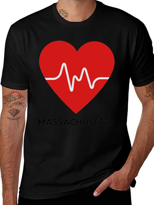 Massachusetts Love Heartbeat Black T-Shirt