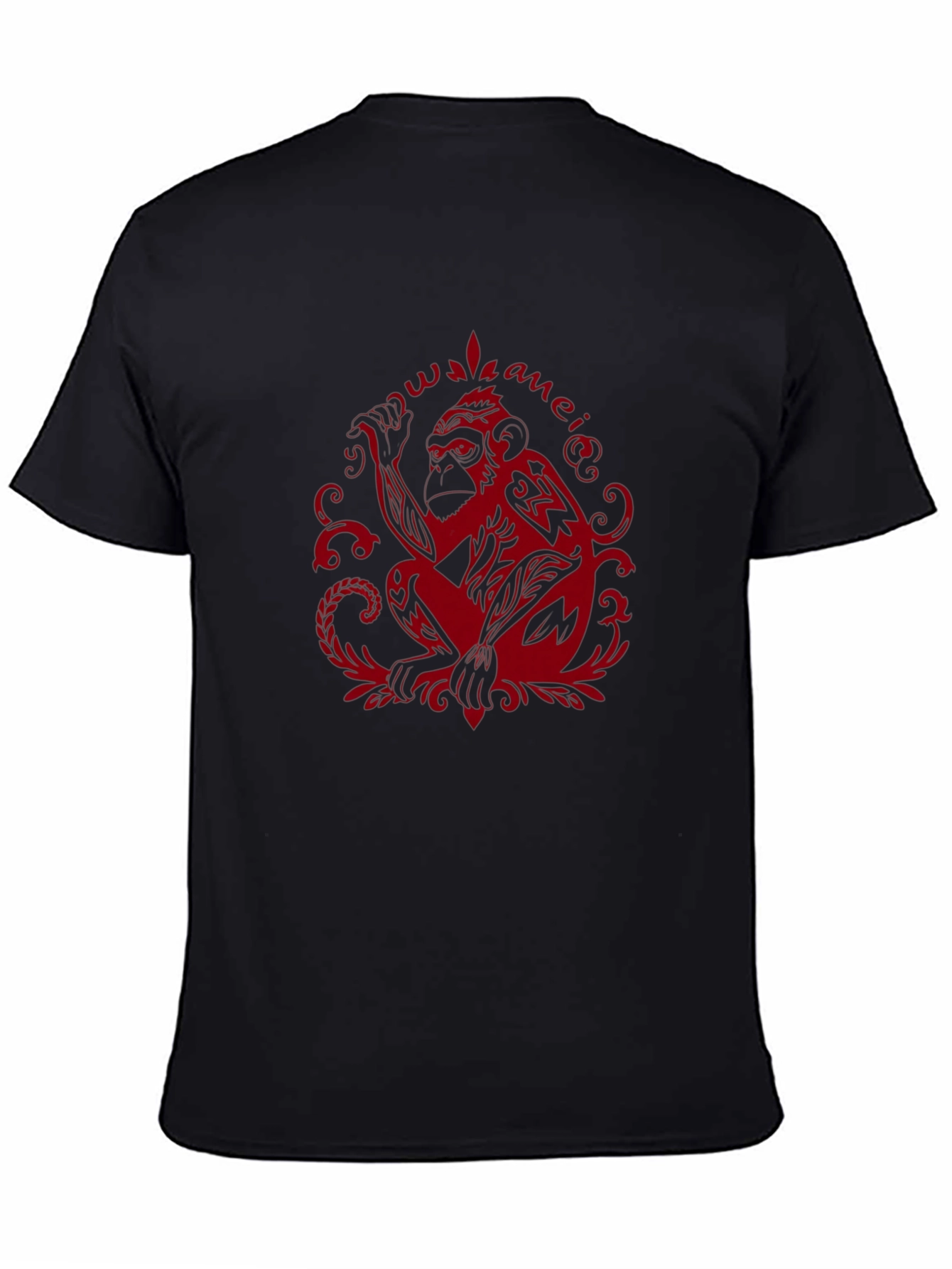 Tribal Monkey Graphic Tee - Red Print on Black