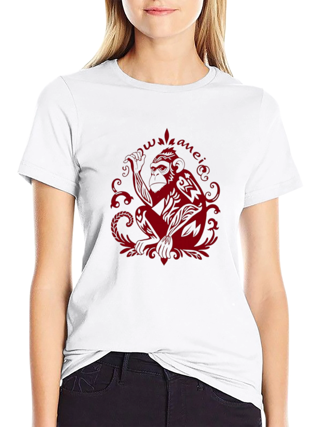 Tribal Monkey Graphic Tee - Red Print on Black