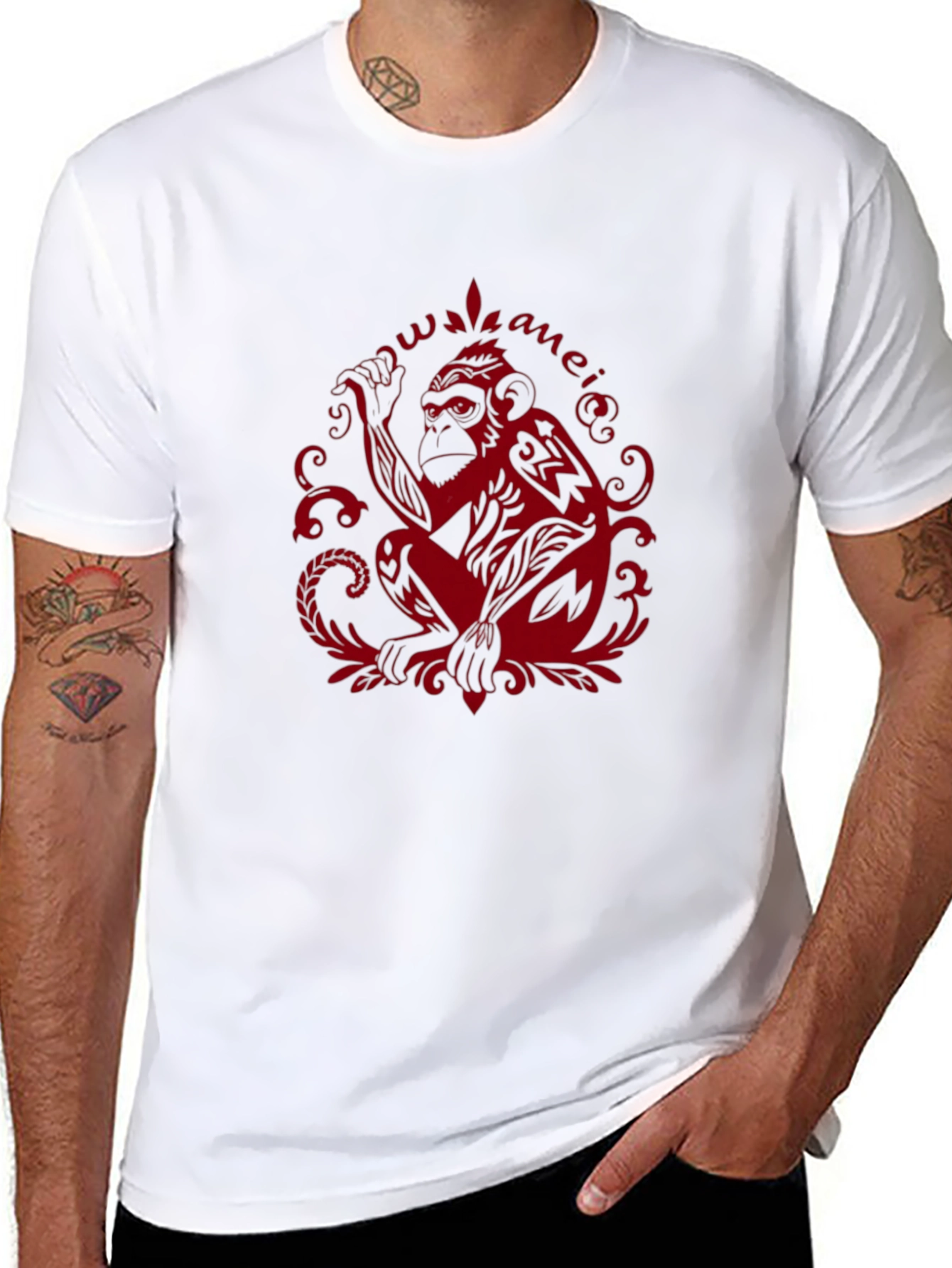 Tribal Monkey Graphic Tee - Red Print on Black