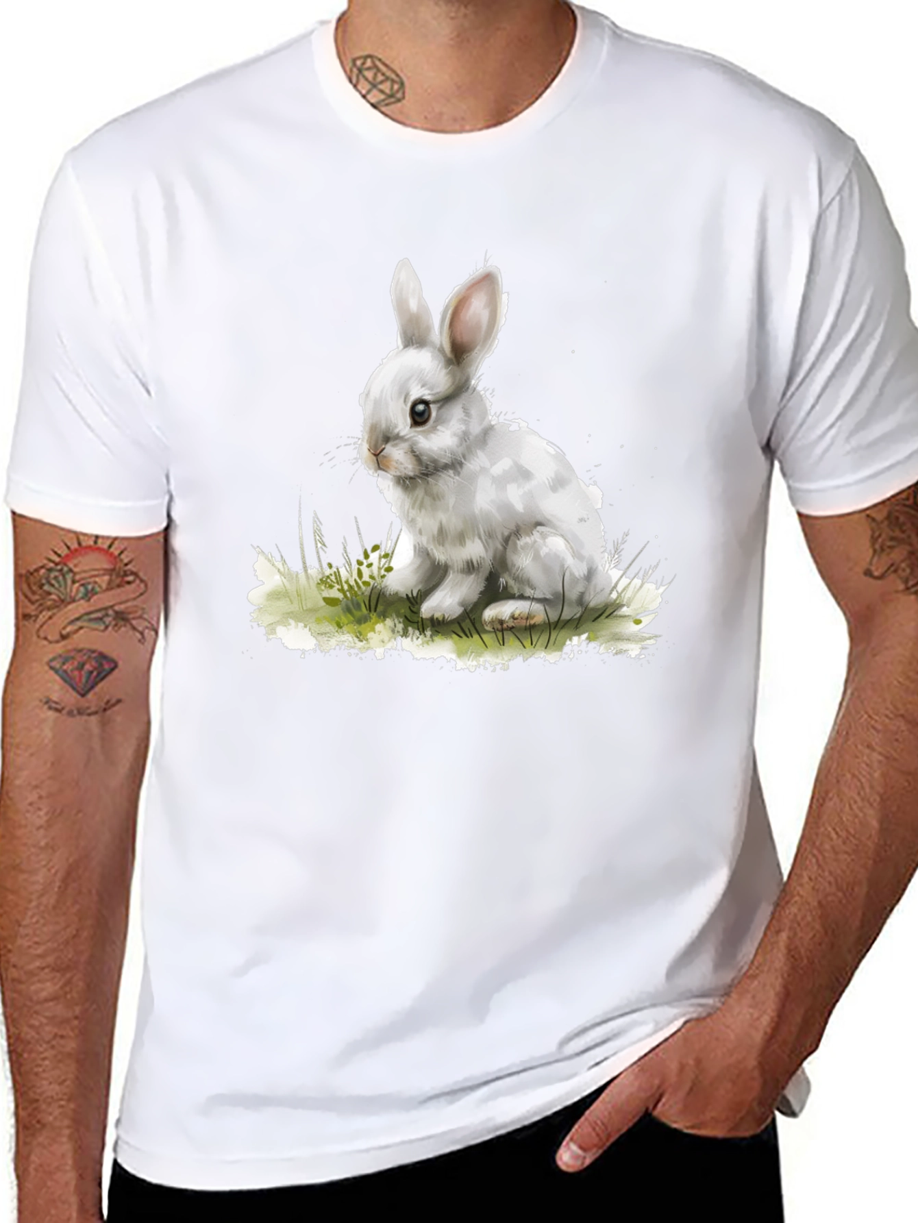 Cute Bunny Graphic Tee - Black Cotton Blend