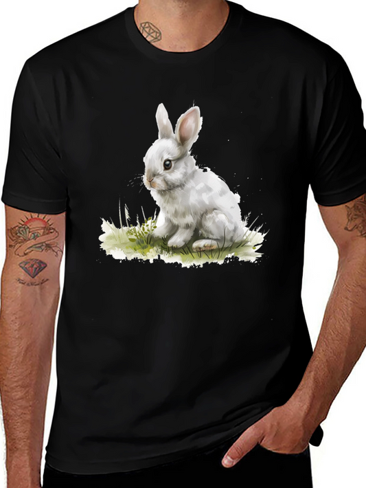 Cute Bunny Graphic Tee - Black Cotton Blend