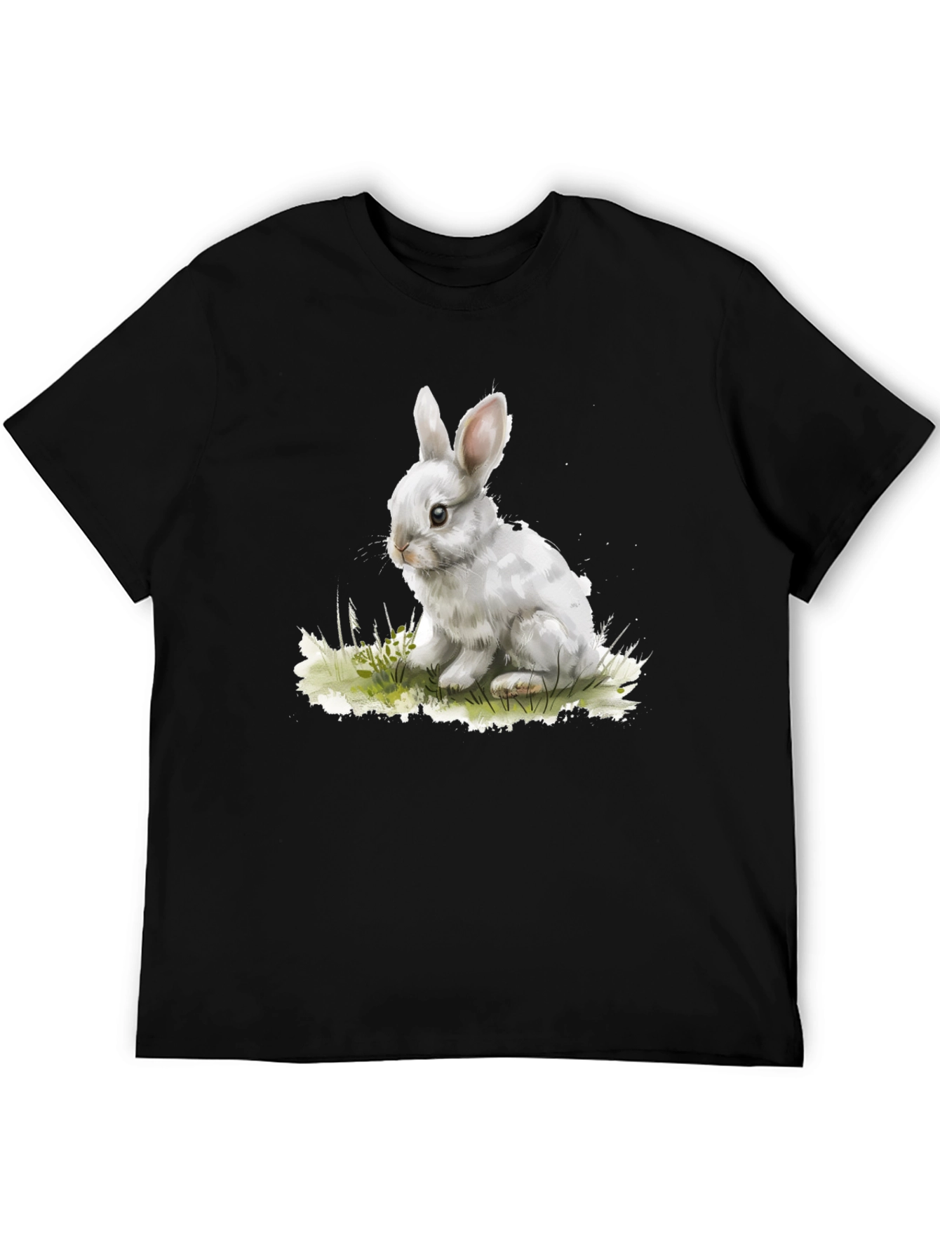 Cute Bunny Graphic Tee - Black Cotton Blend
