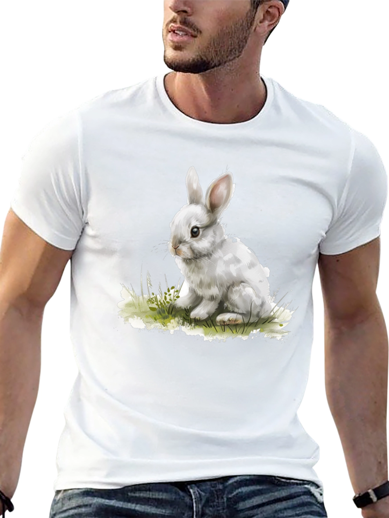 Cute Bunny Graphic Tee - Black Cotton Blend