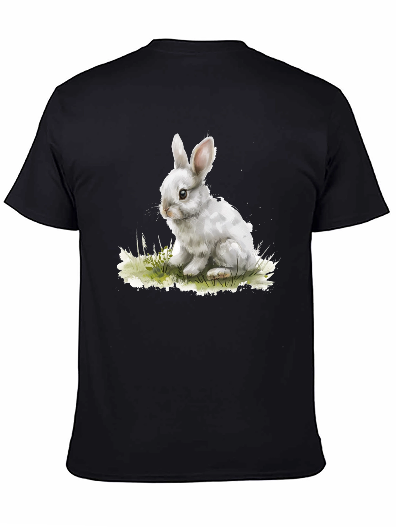Cute Bunny Graphic Tee - Black Cotton Blend