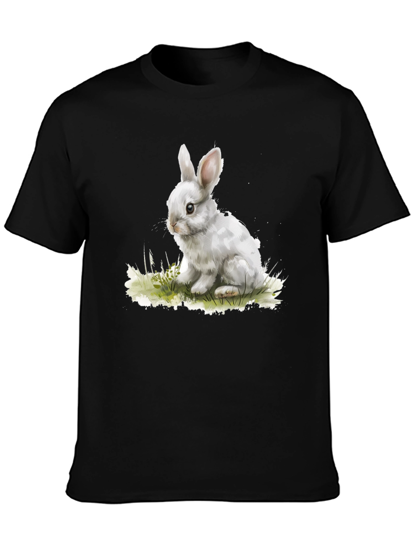 Cute Bunny Graphic Tee - Black Cotton Blend