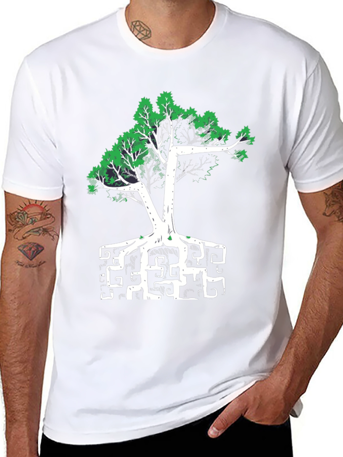 Abstract Tree Graphic Tee - Black