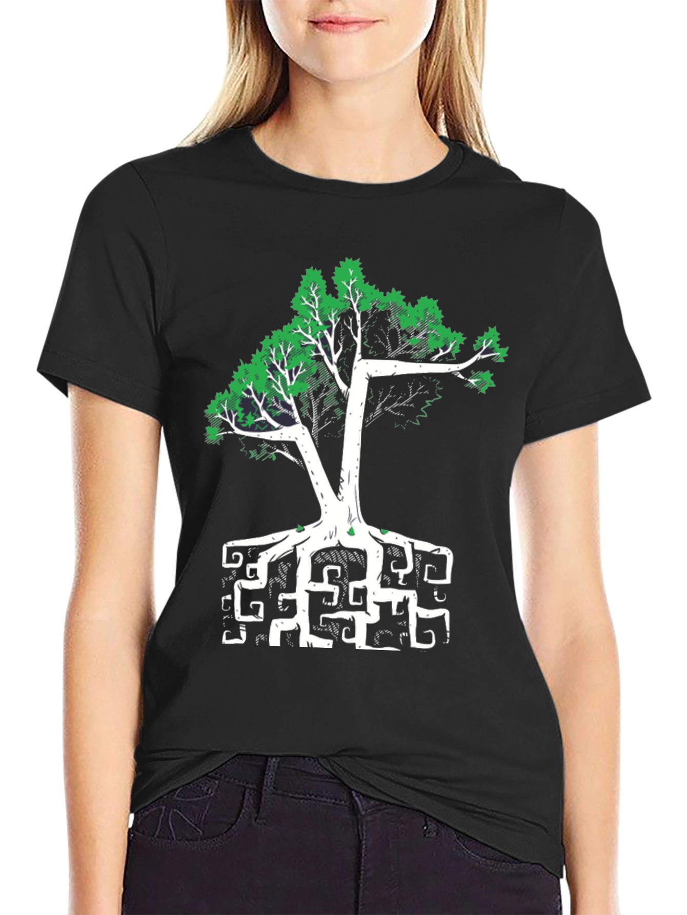 Abstract Tree Graphic Tee - Black
