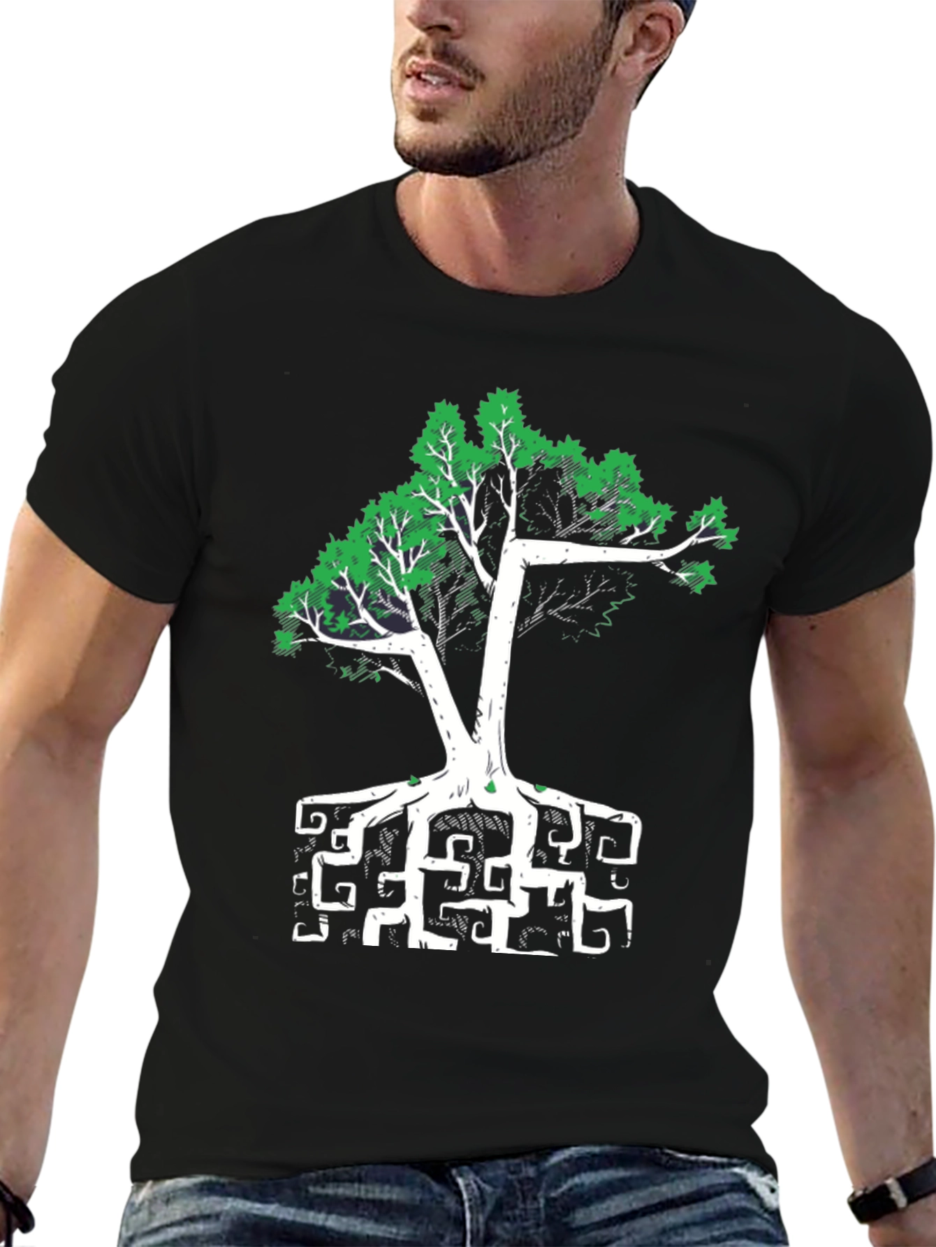 Abstract Tree Graphic Tee - Black