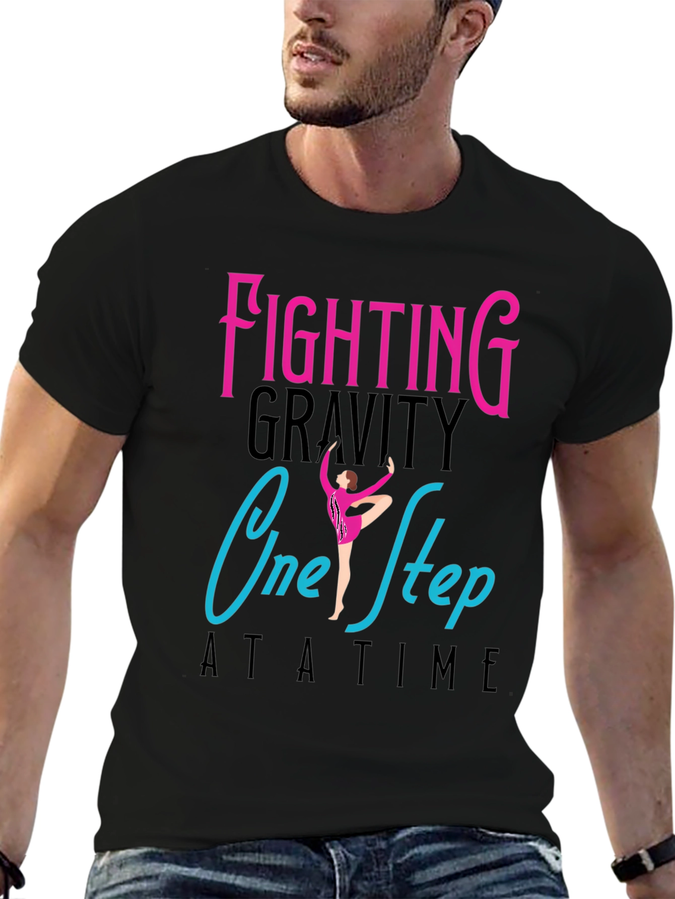 Fighting Gravity One Step At A Time Black T-Shirt