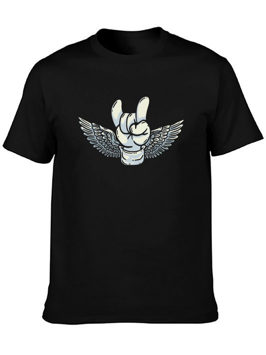 Rock On! Graphic T-Shirt - Winged Hand Design
