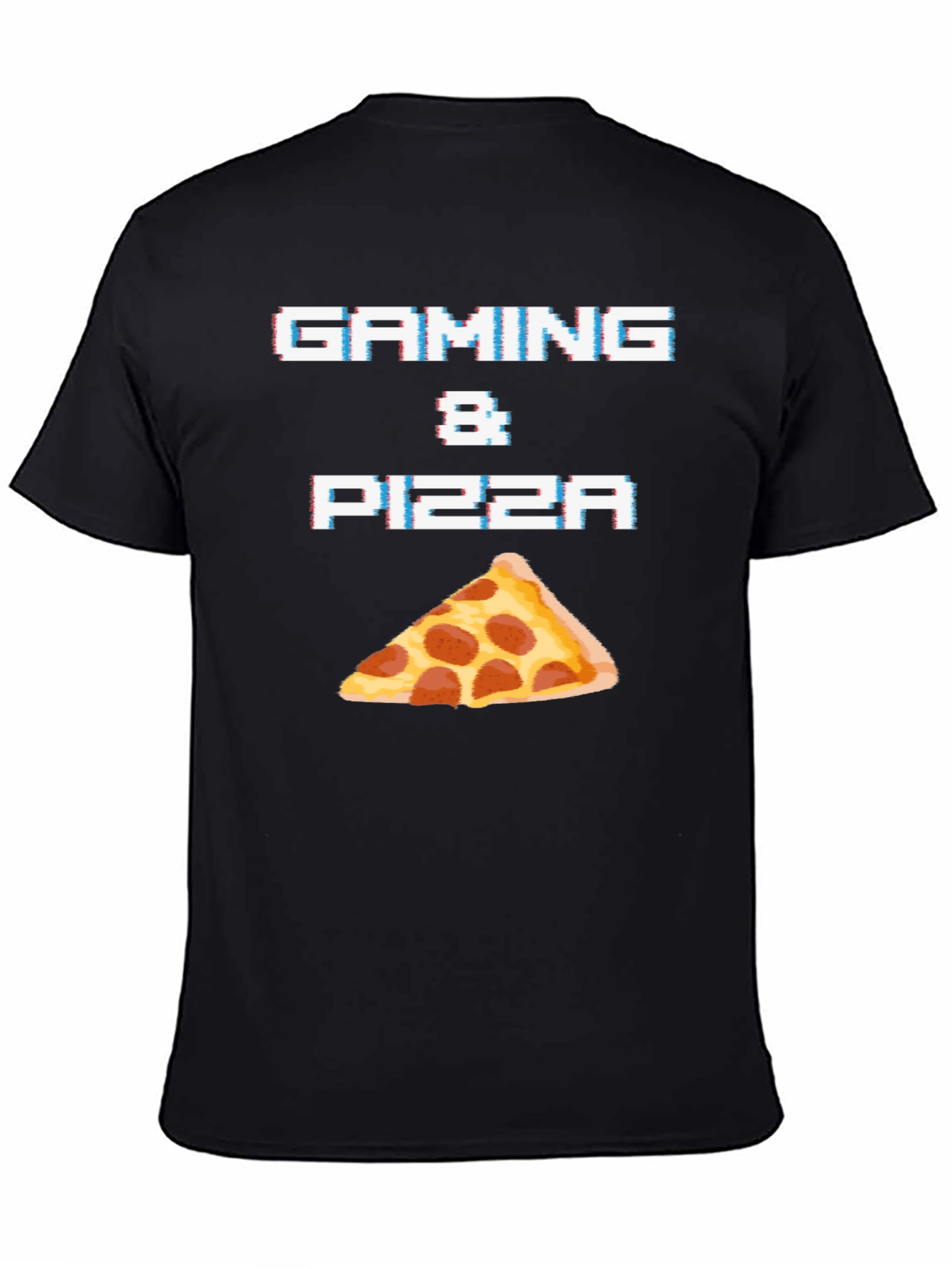 Gaming & Pizza Black Graphic T-Shirt