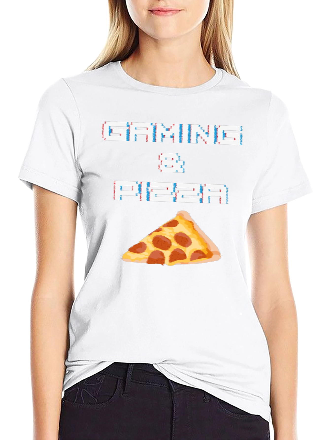 Gaming & Pizza Black Graphic T-Shirt