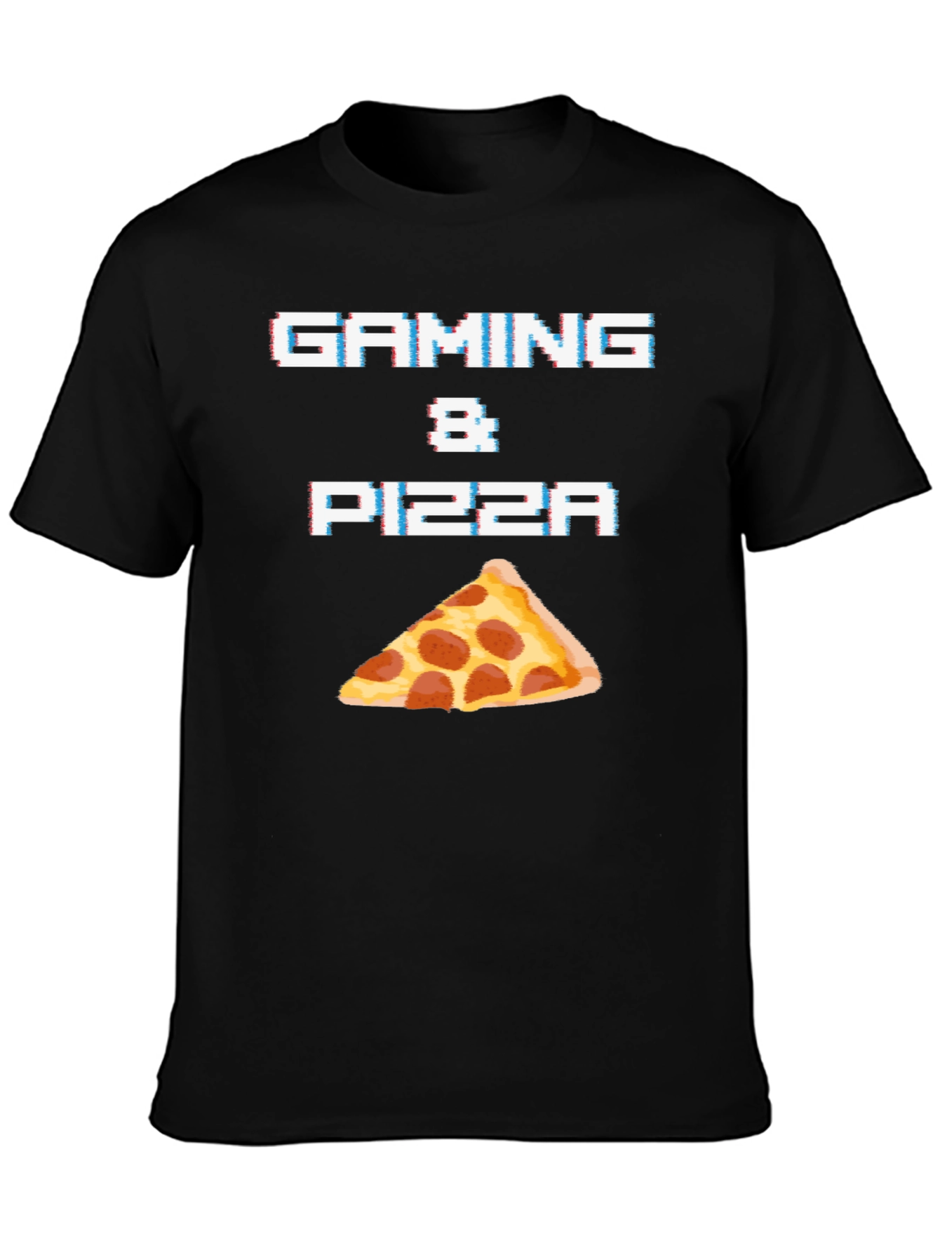 Gaming & Pizza Black Graphic T-Shirt