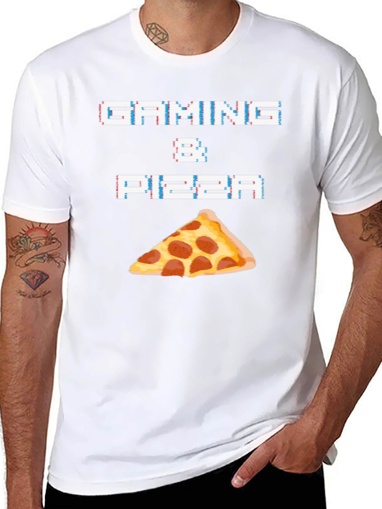 Gaming & Pizza Black Graphic T-Shirt