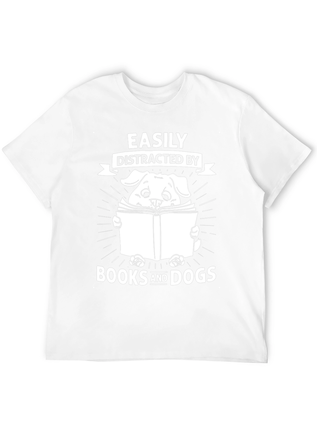Easily Distracted By Books and Dogs Black Graphic T-Shirt
