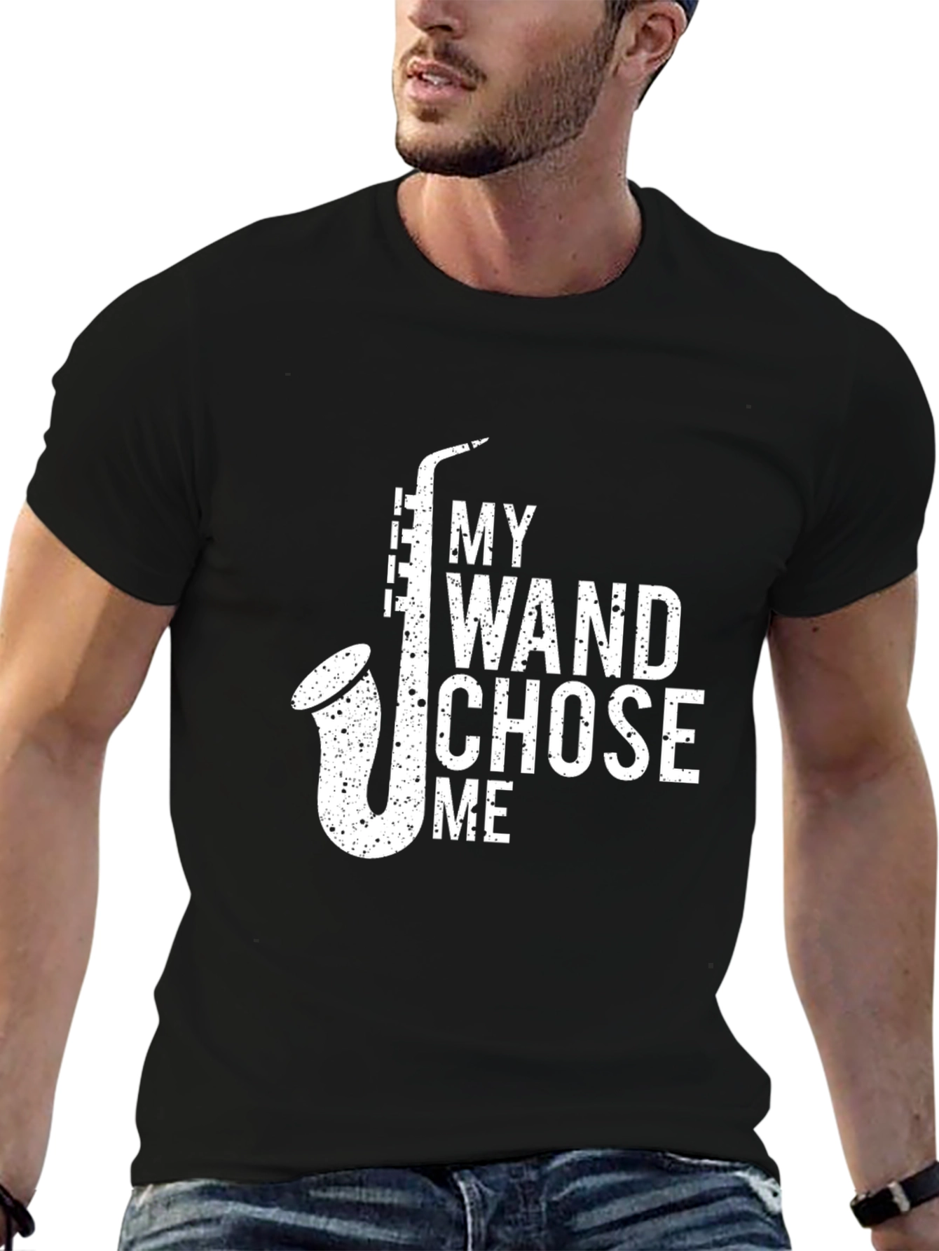 My Wand Chose Me Saxophone Black T-Shirt