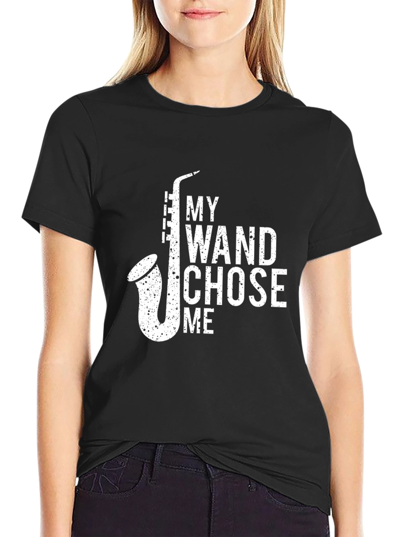 My Wand Chose Me Saxophone Black T-Shirt