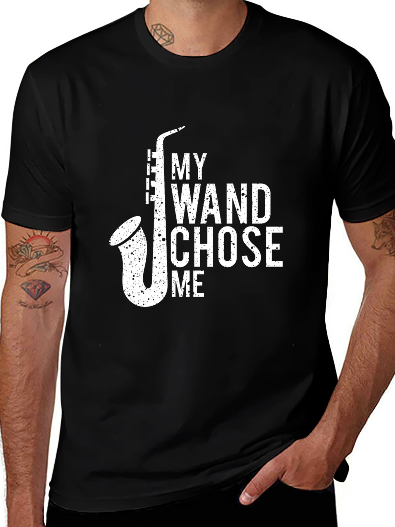 My Wand Chose Me Saxophone Black T-Shirt