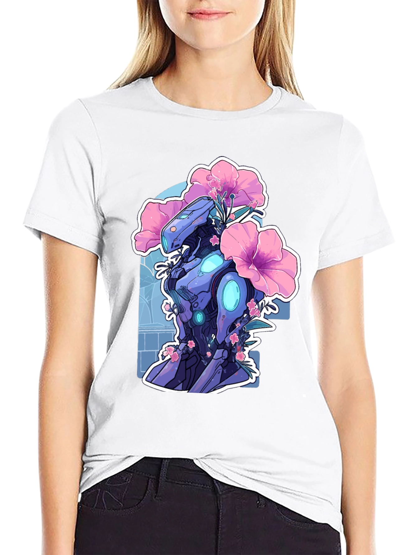 Robot & Flowers Graphic Tee - Black Casual Shirt