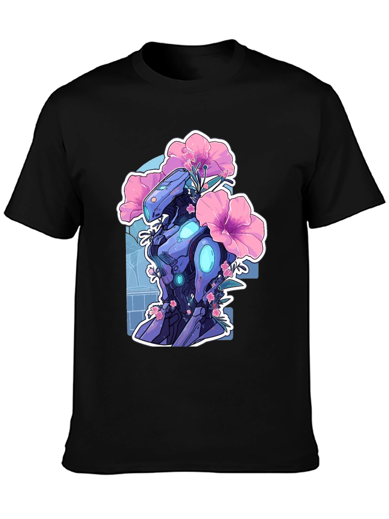 Robot & Flowers Graphic Tee - Black Casual Shirt