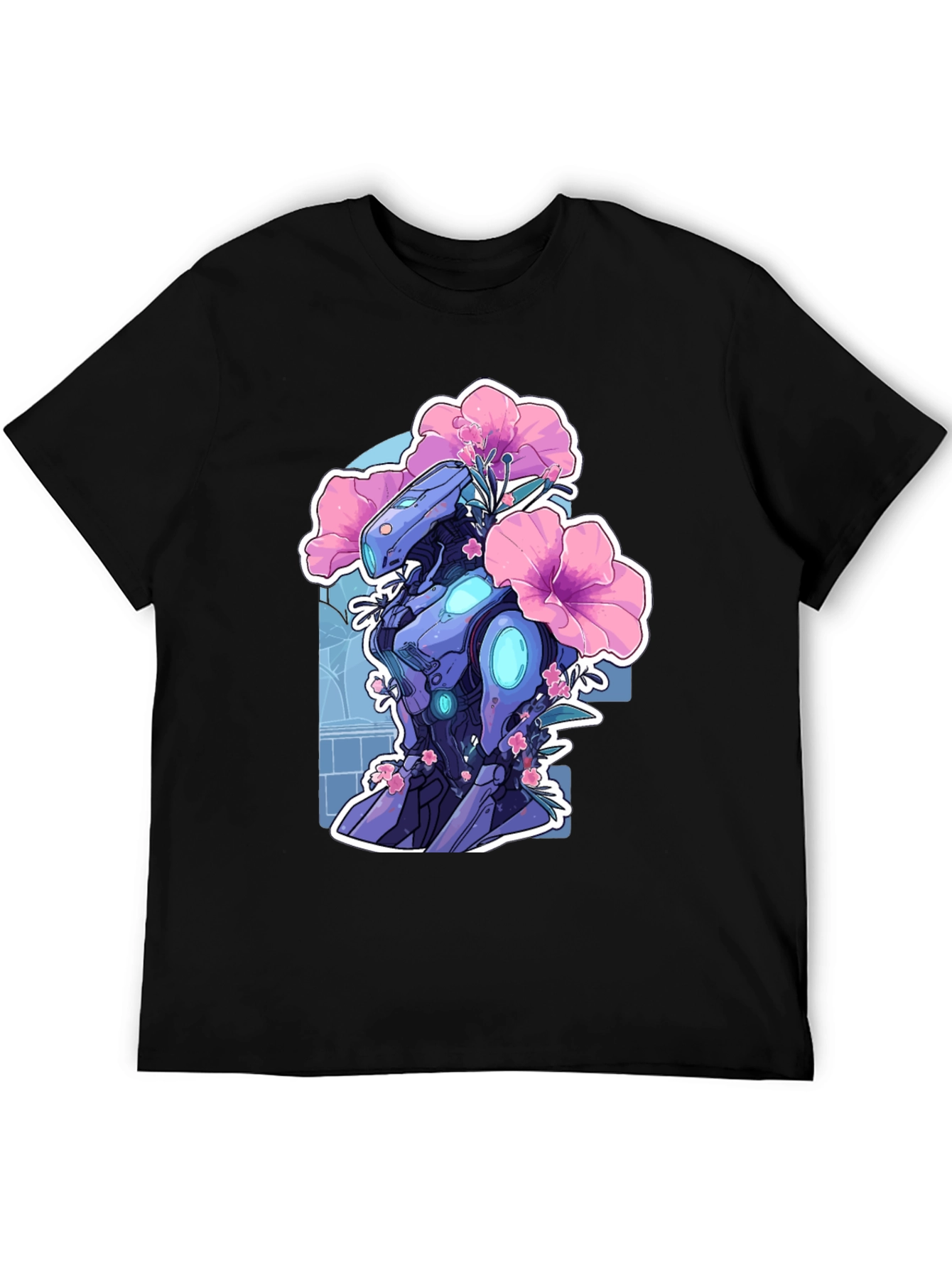 Robot & Flowers Graphic Tee - Black Casual Shirt