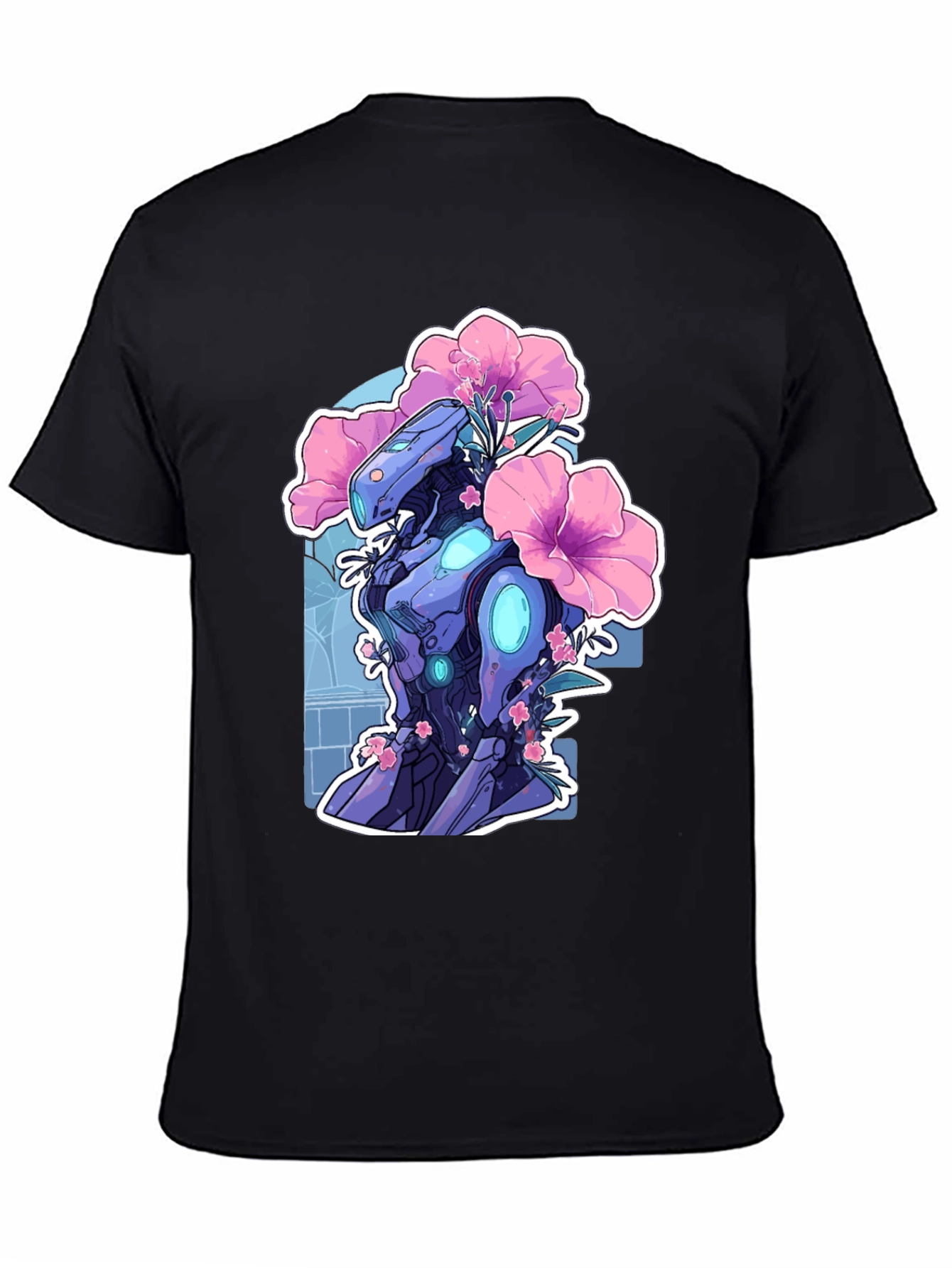 Robot & Flowers Graphic Tee - Black Casual Shirt