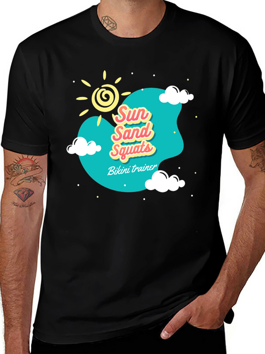 Sun Sand Squats Black T-Shirt - Bikini Trainer Gym Tee
