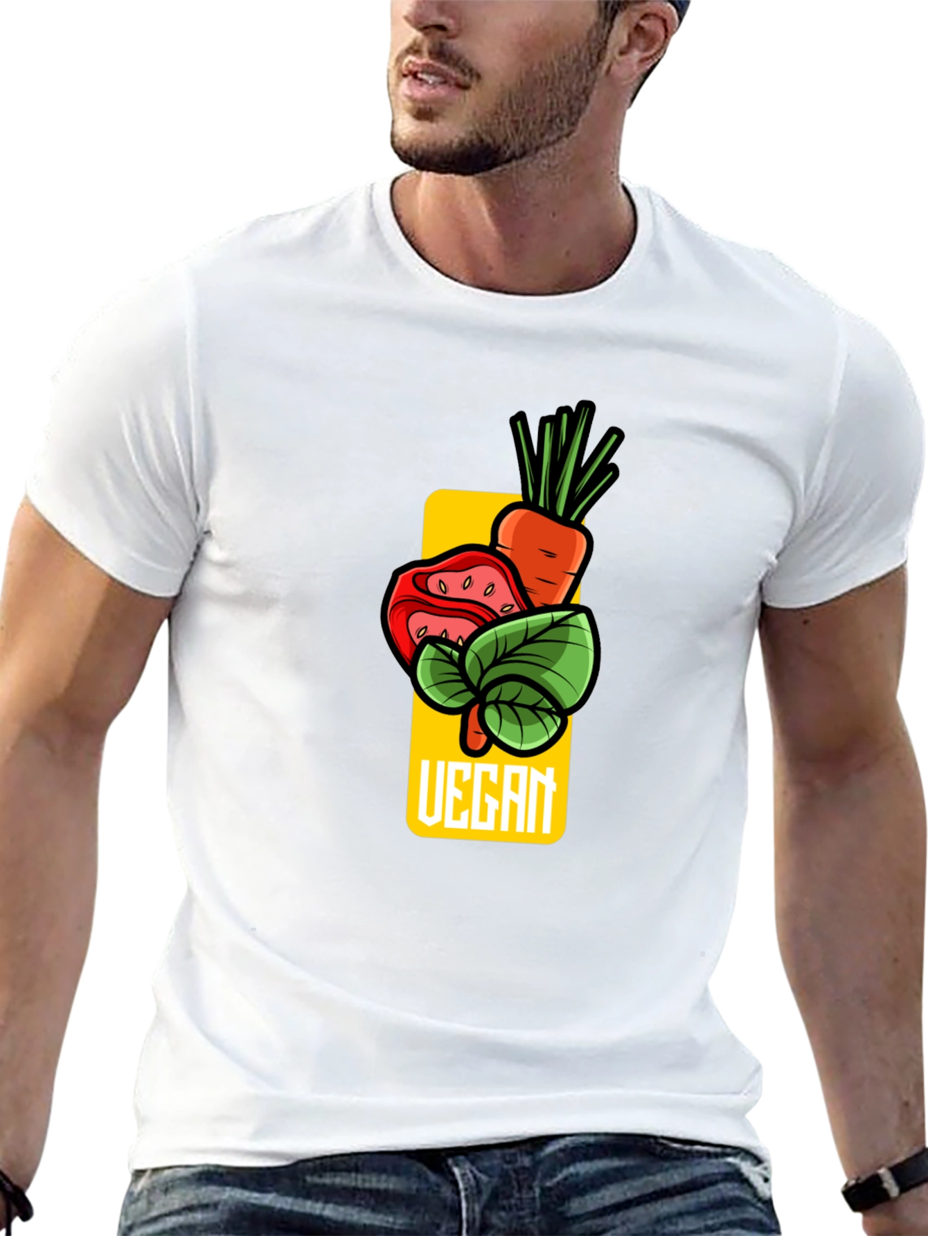 Vegan Graphic T-Shirt - Carrot Tomato Leaf Design