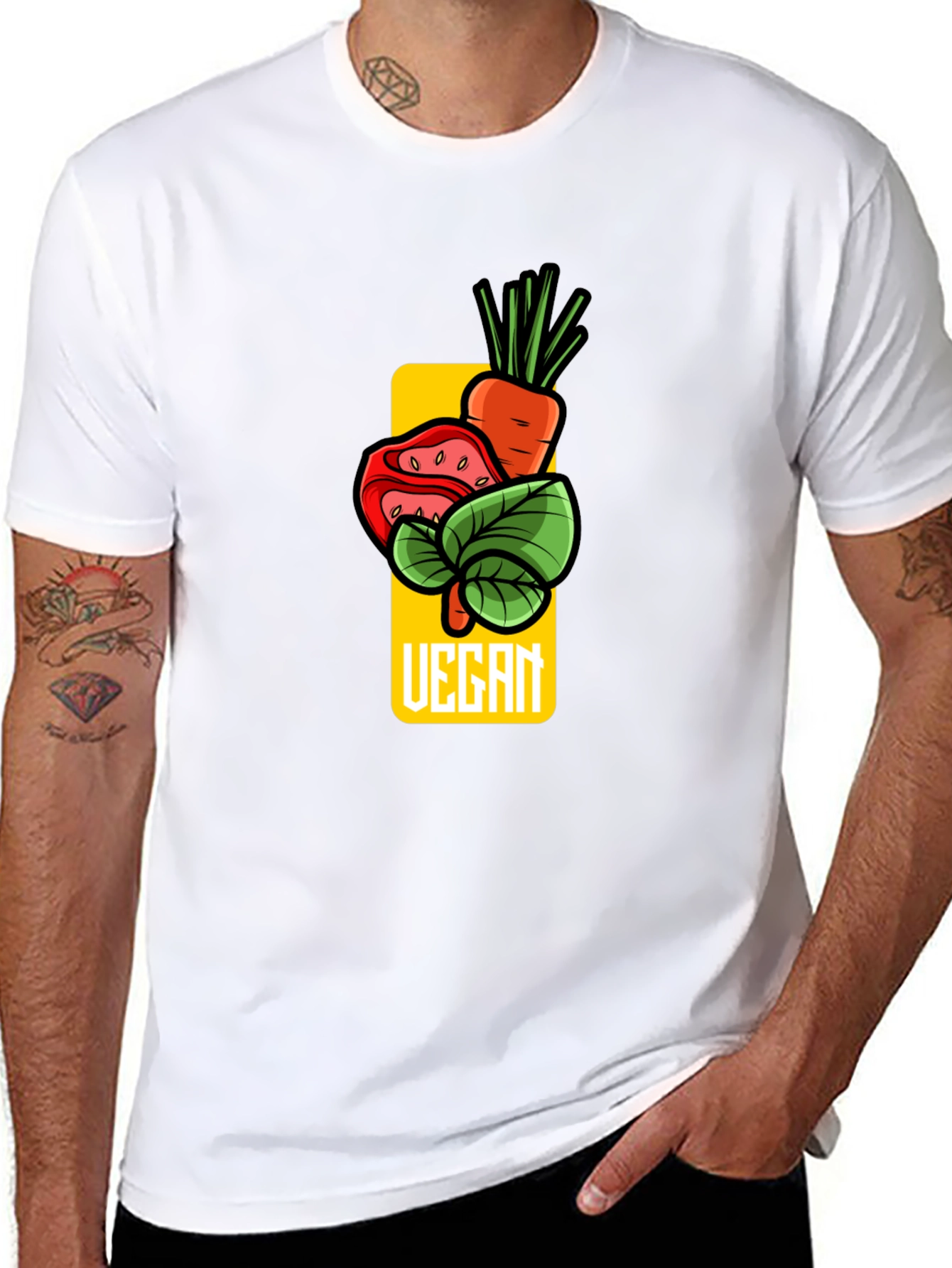 Vegan Graphic T-Shirt - Carrot Tomato Leaf Design