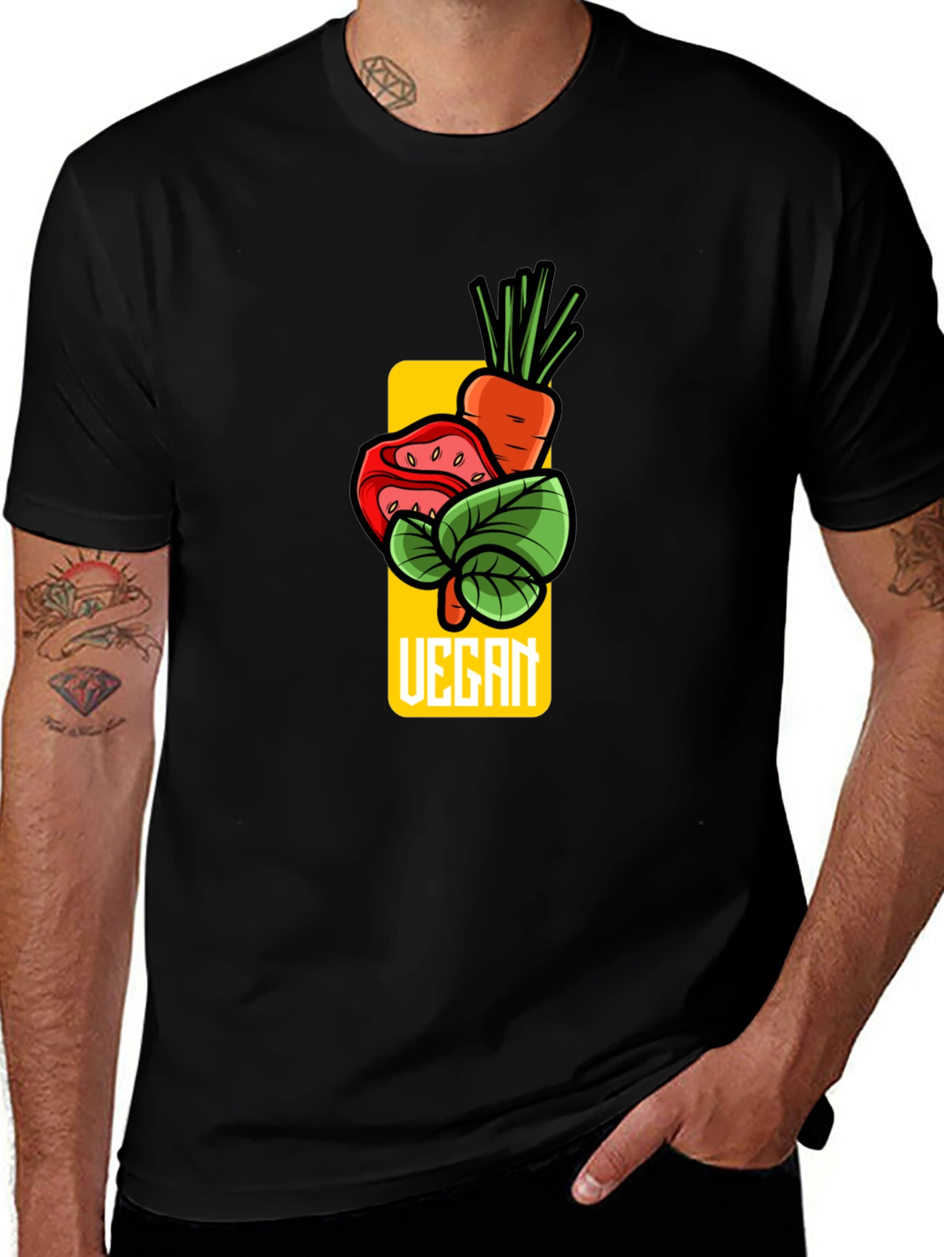 Vegan Graphic T-Shirt - Carrot Tomato Leaf Design