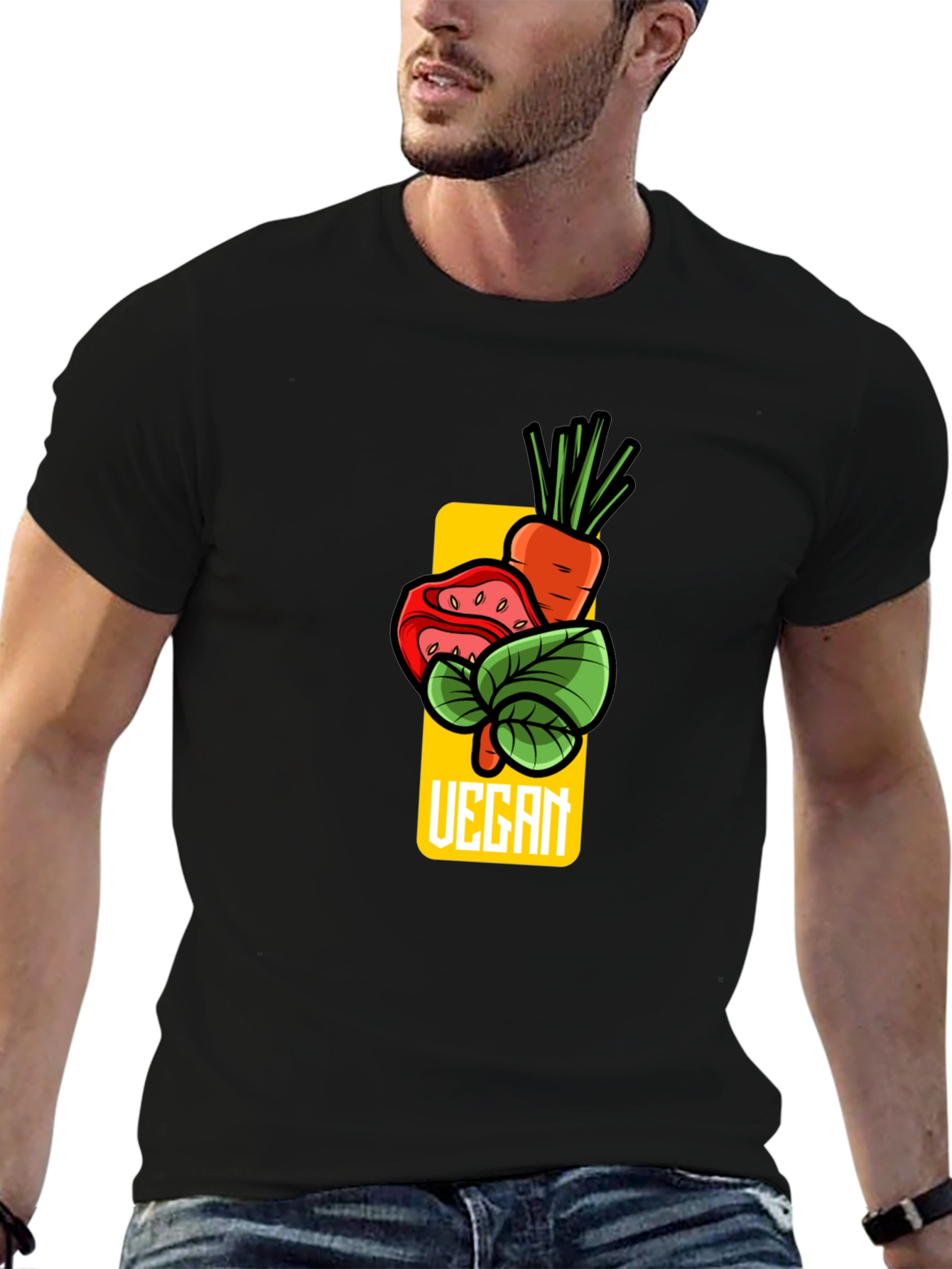 Vegan Graphic T-Shirt - Carrot Tomato Leaf Design