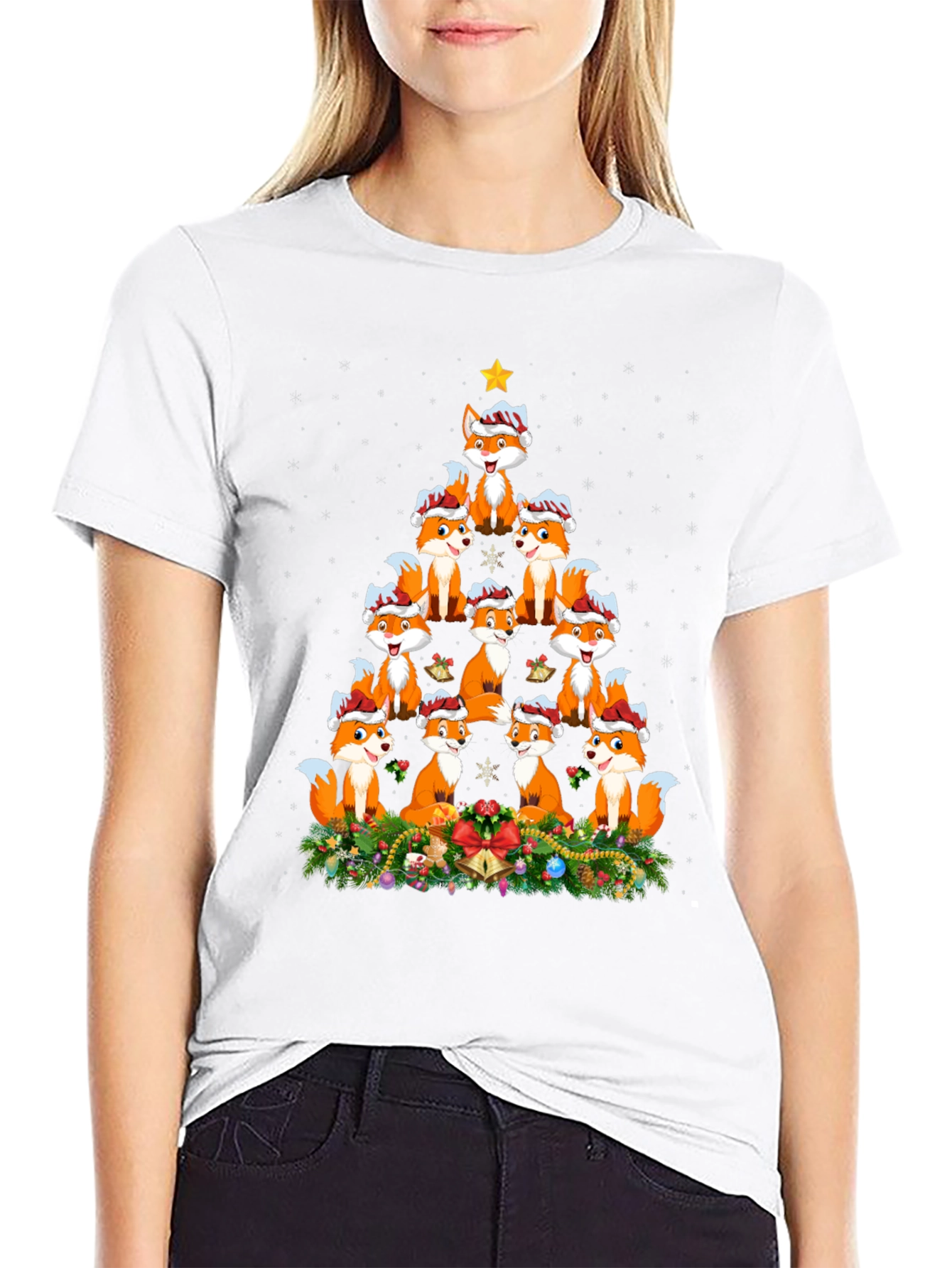 Fox Christmas Tree T-Shirt - Festive Holiday Apparel