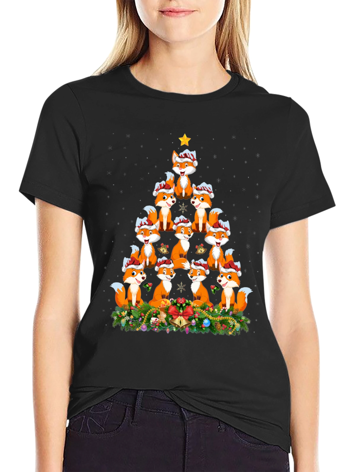 Fox Christmas Tree T-Shirt - Festive Holiday Apparel