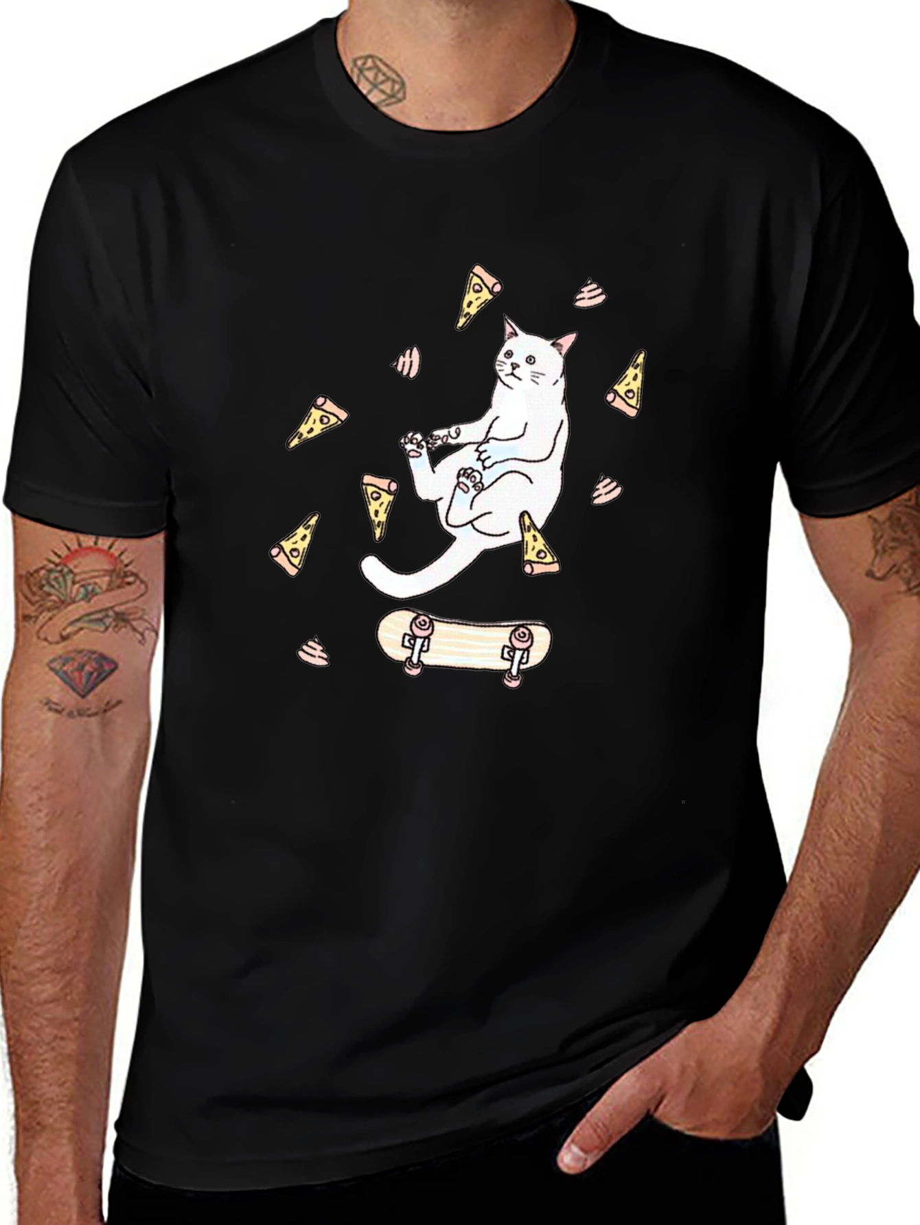 Cat Pizza Skateboard Graphic T-Shirt