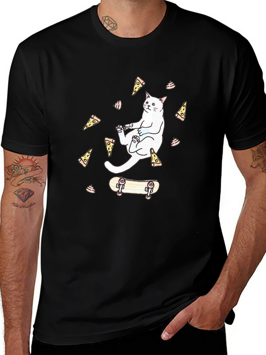Cat Pizza Skateboard Graphic T-Shirt