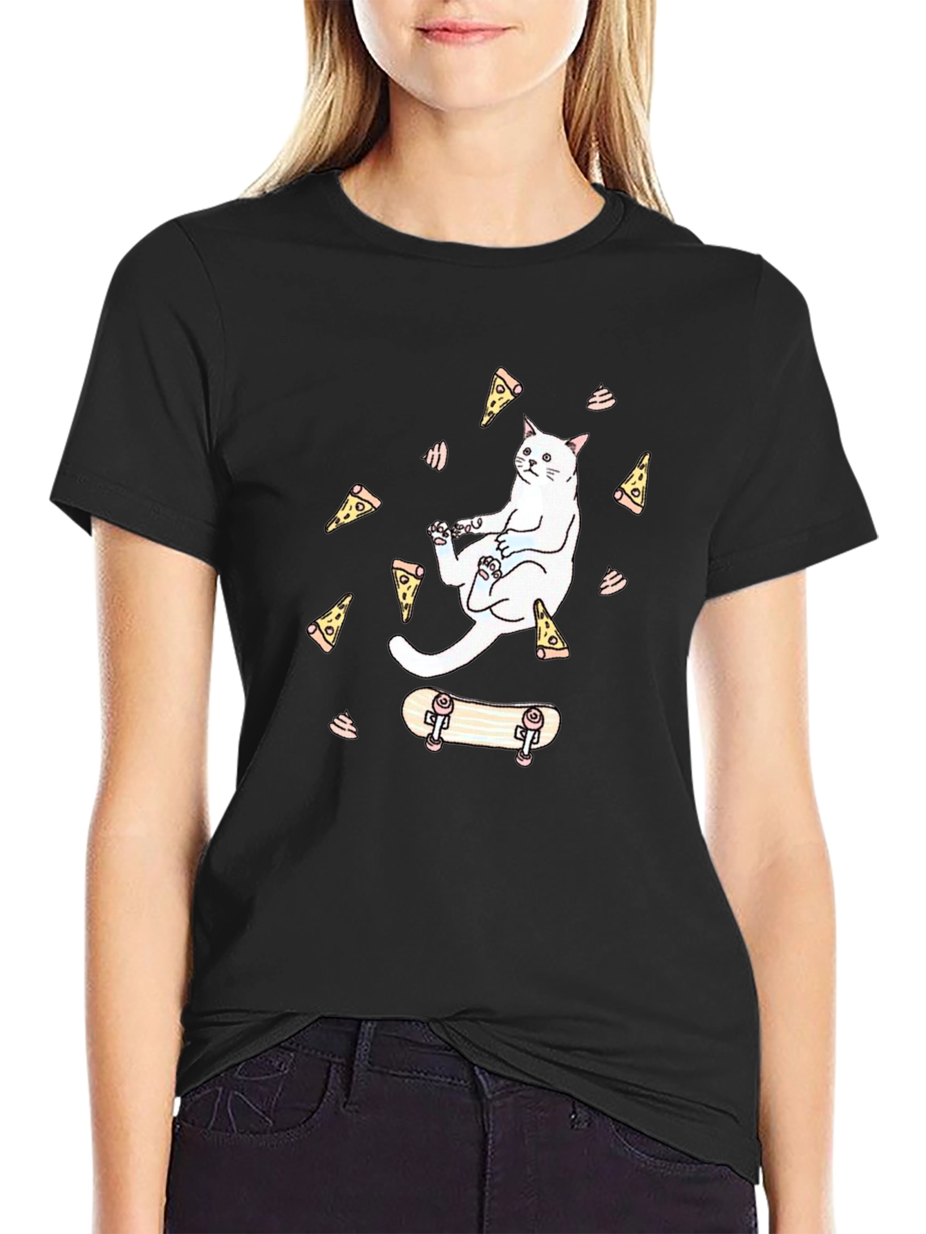 Cat Pizza Skateboard Graphic T-Shirt