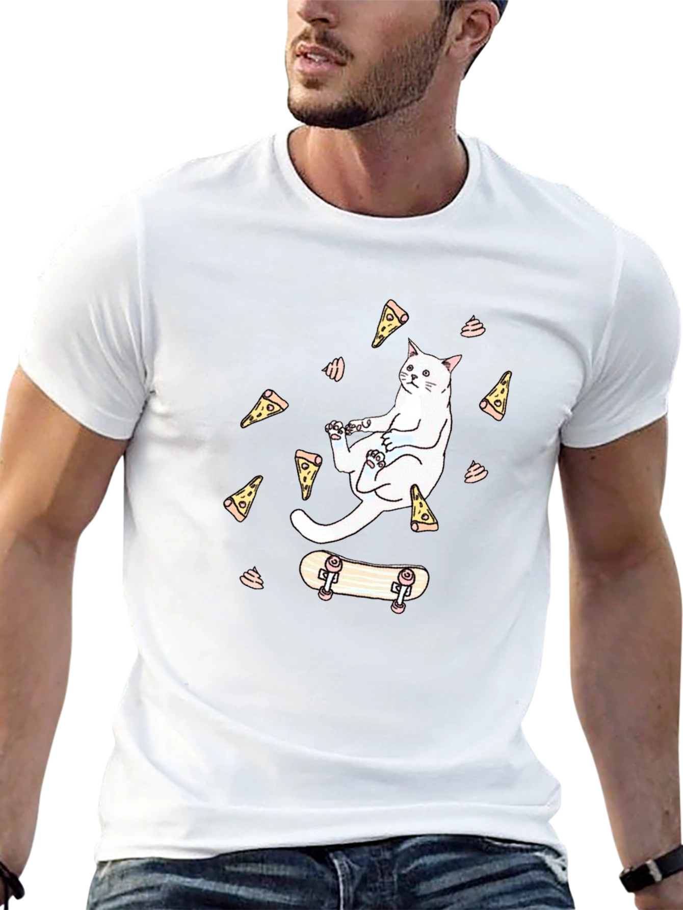 Cat Pizza Skateboard Graphic T-Shirt