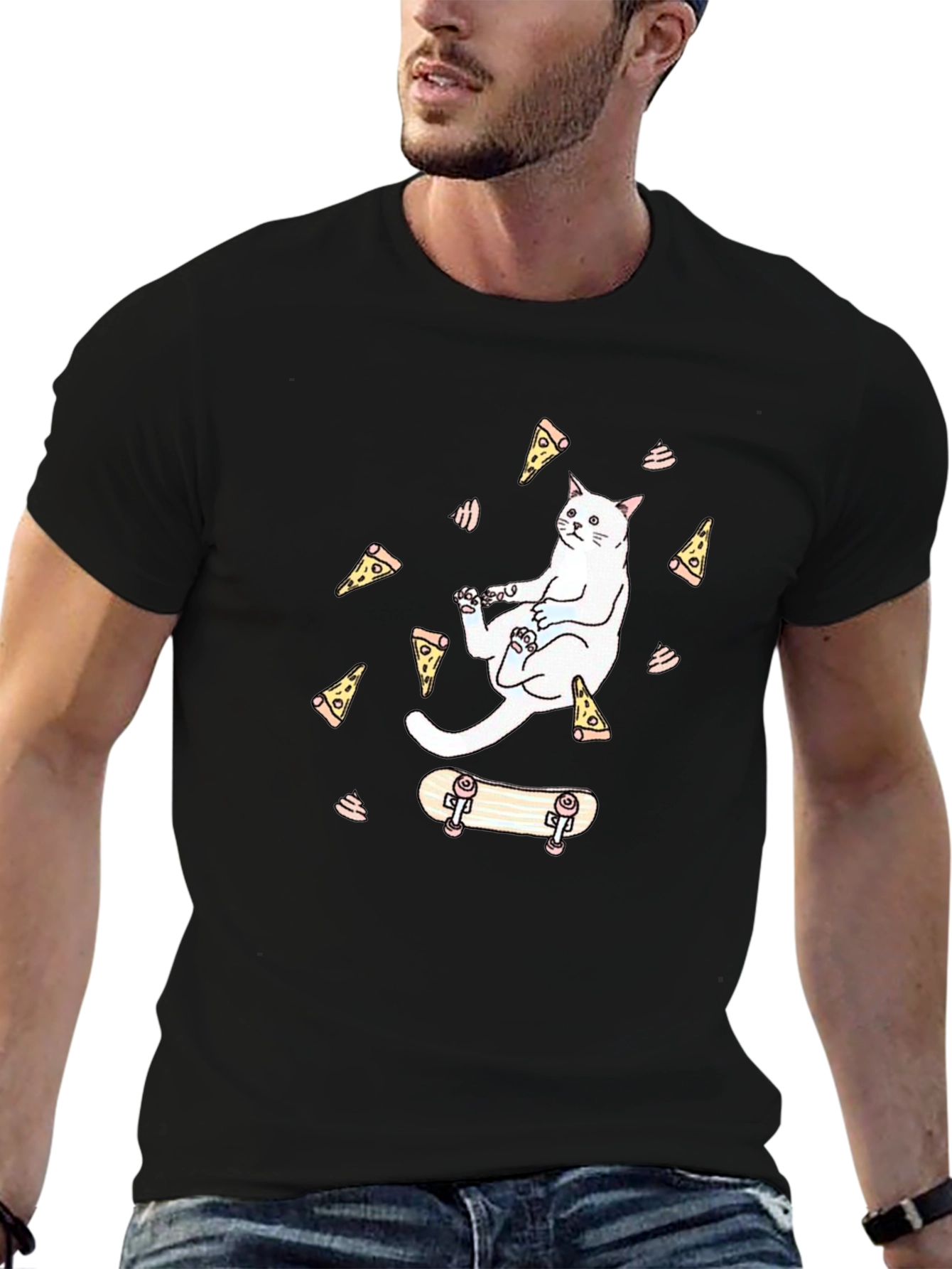 Cat Pizza Skateboard Graphic T-Shirt