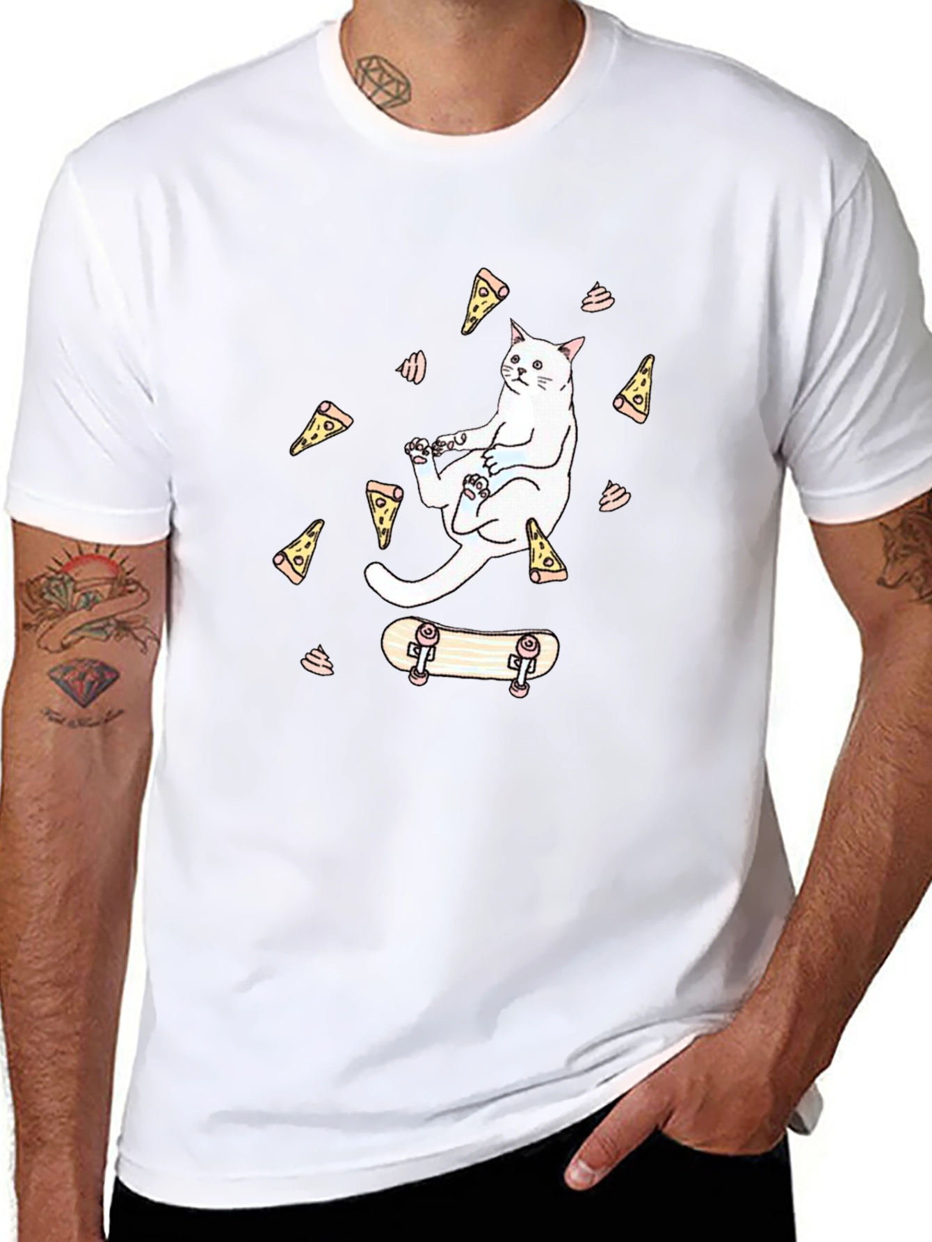 Cat Pizza Skateboard Graphic T-Shirt