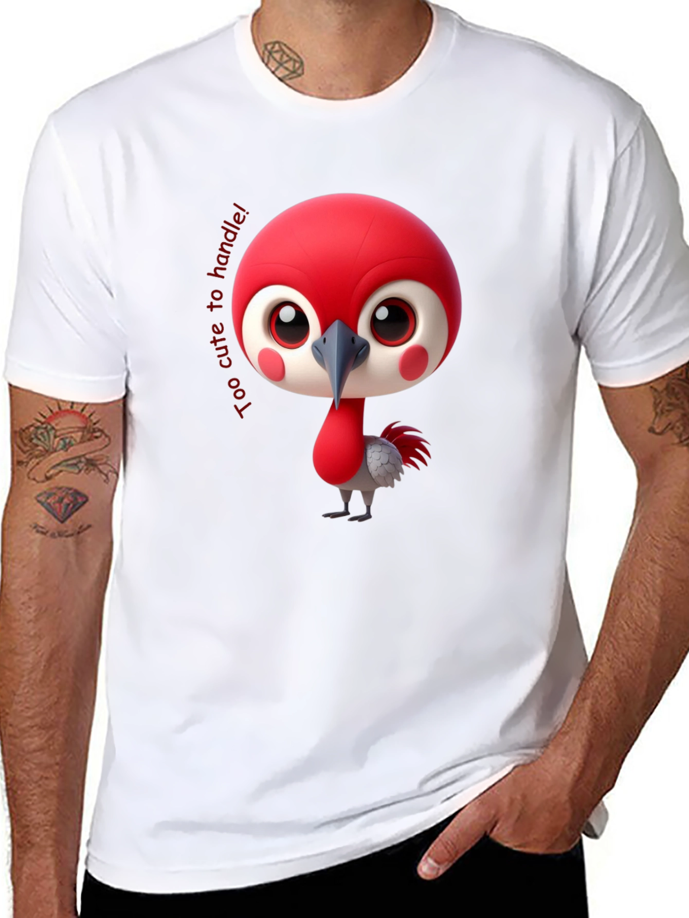 Cute Bird Cartoon Black T-Shirt