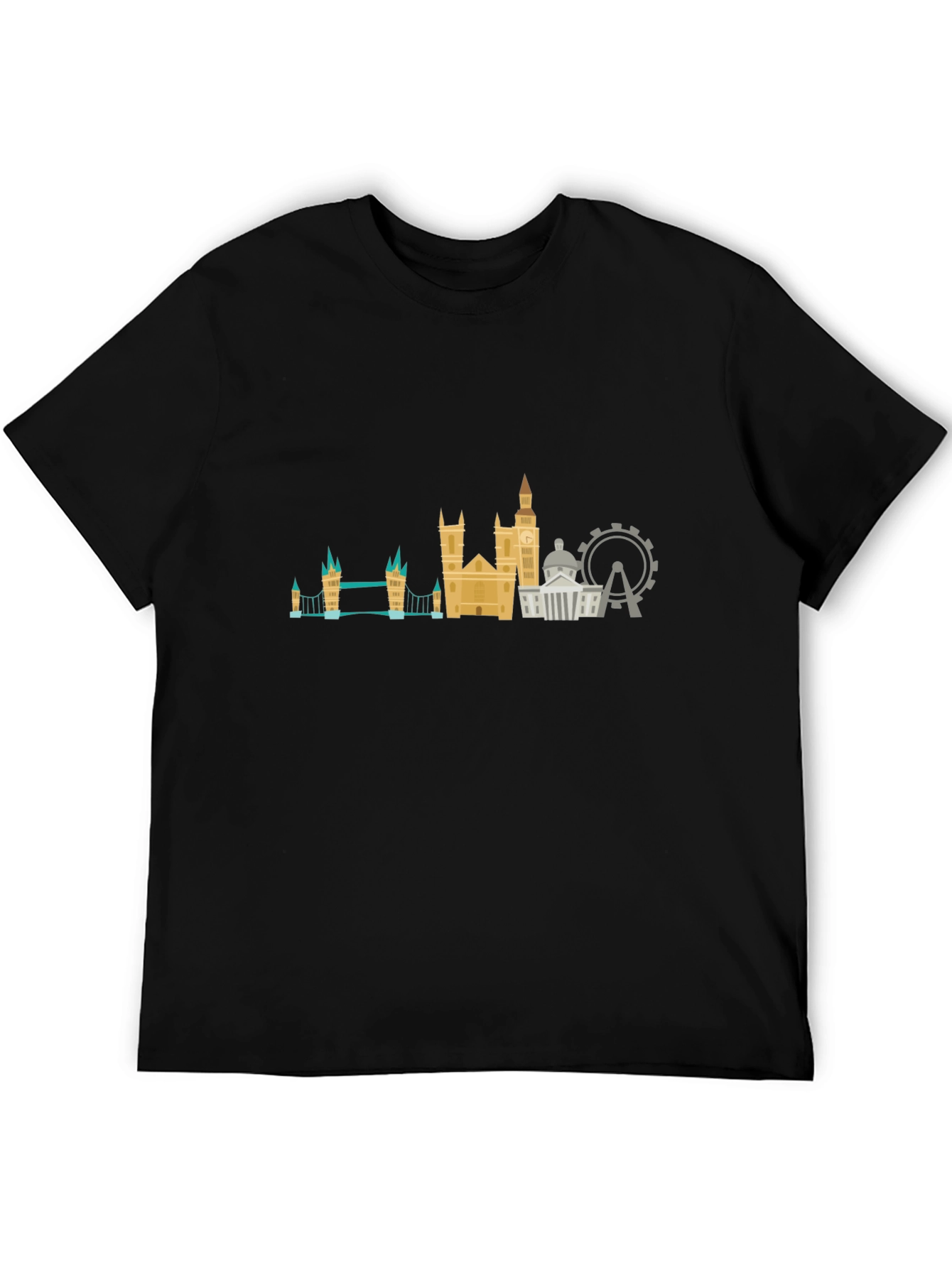 London Skyline Graphic Tee - Black Cotton T-Shirt